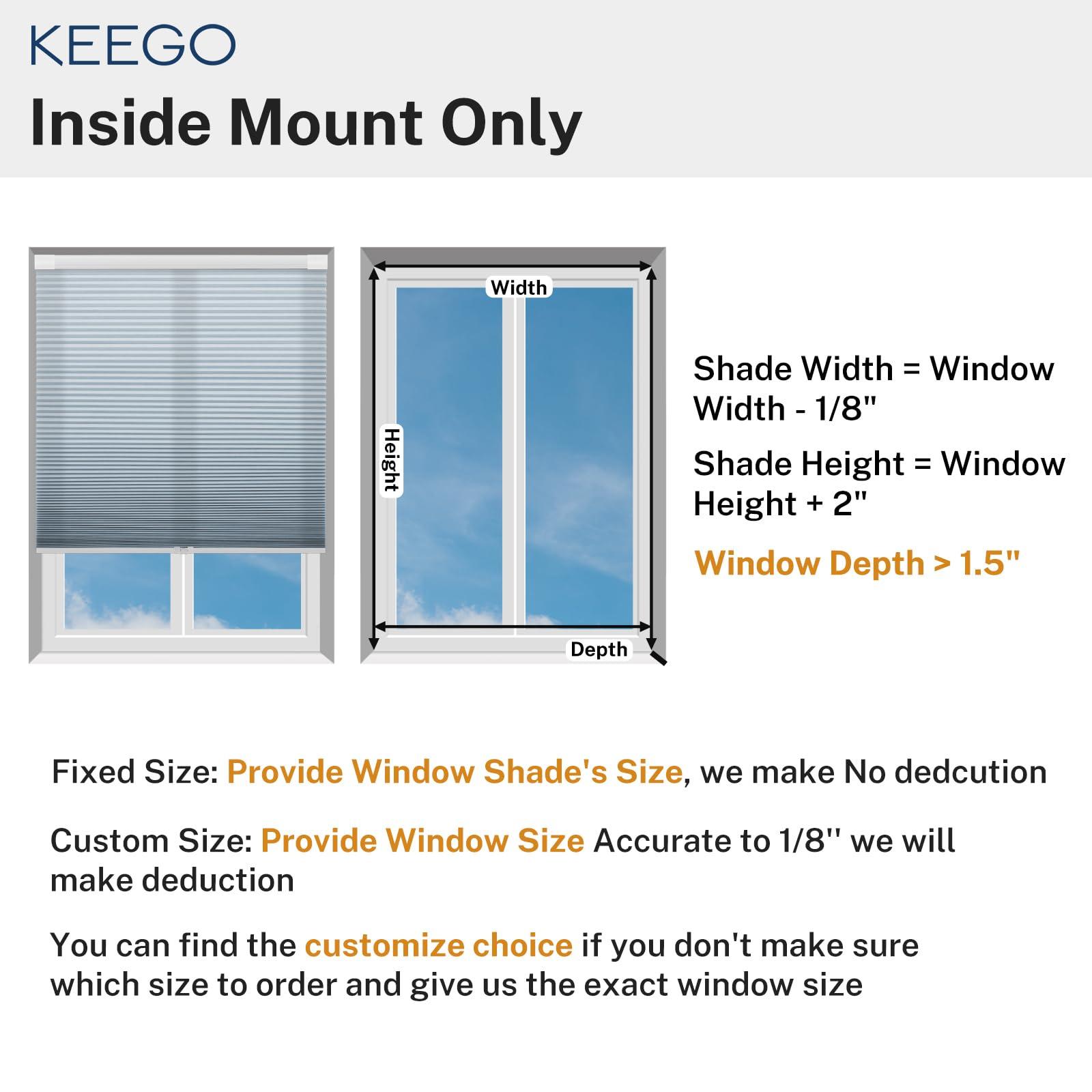 Keego Keego Durable Window Blind Cellular Shade No Drill Single Cell Free Stop Window Blinds Insulated Breathable Door RV Camper Blinds for Home Office Kitchen Bathroom (Light Filtering, Blue, 47w x 22h)