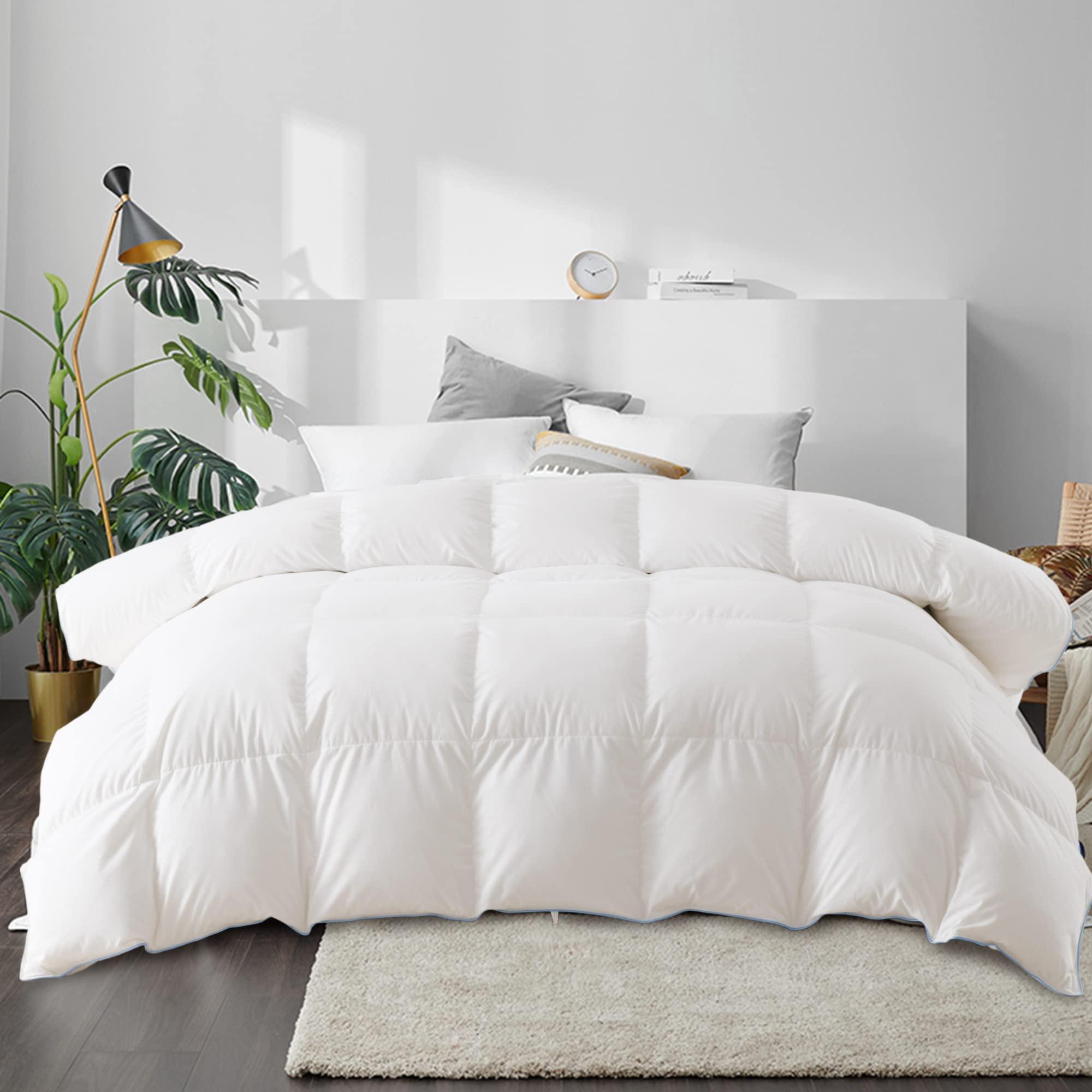 DOMDEC DOMDEC Heavyweight Goose Feather Down Comforter- Queen Size Winter Duvet- Ultra Soft 850 Fill Power Hotel Collection 55oz Thick Duvet Insert Cold Weather Sleepers (90X90\'\', White) (DD2011)
