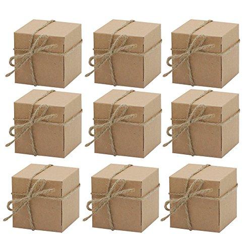 Amajoy Amajoy 50pcs Kraft Favor Boxes with 50pcs Twine, Rustic Kraft Paper Candy Box for Wedding Favor Baby Shower Favor