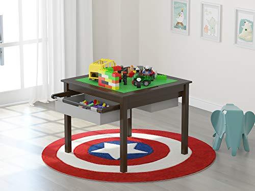 UTEX UTEX 2 in 1 Kids Construction Play Table with Storage Drawers and Built in Plate (Espresso with Grey Drwaer)