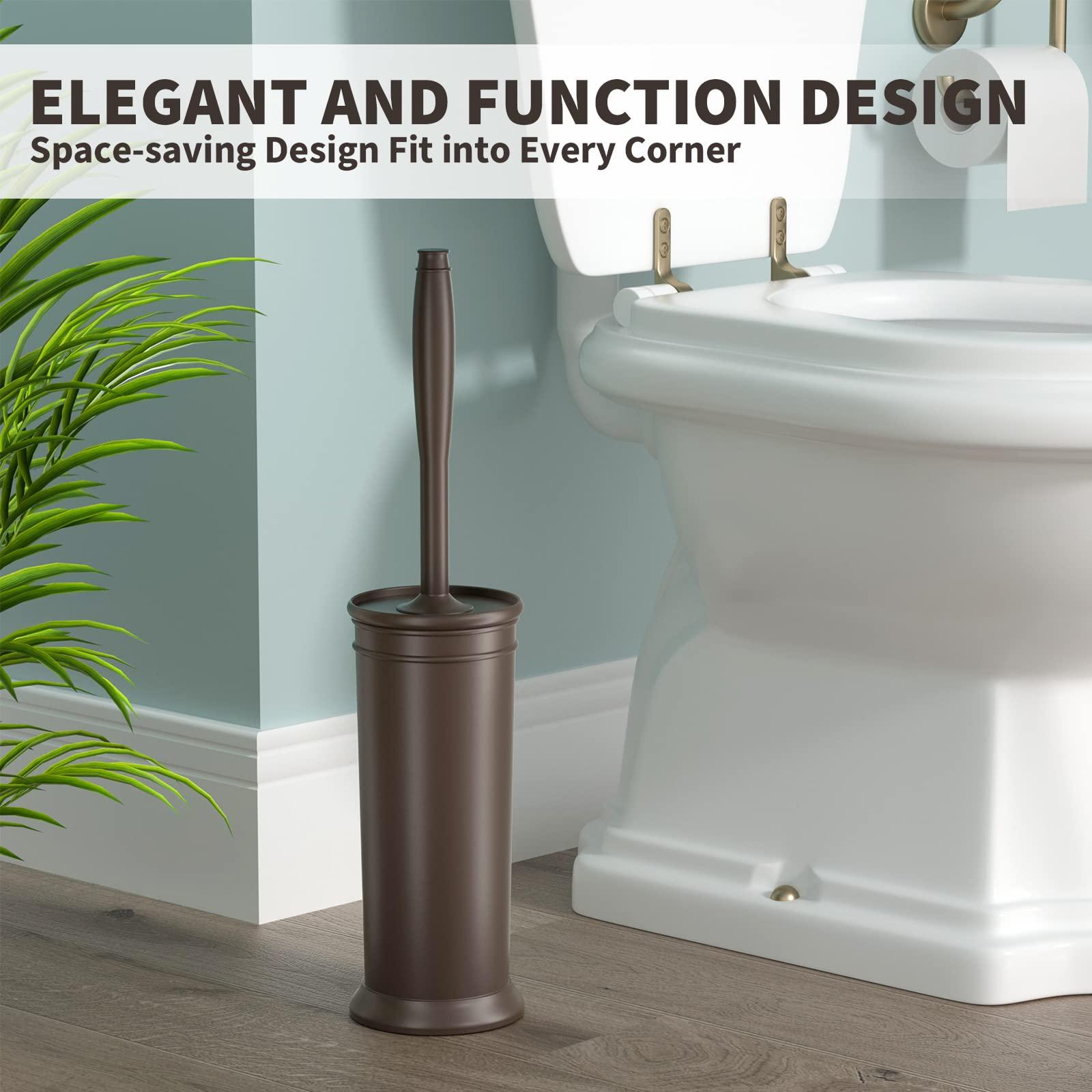 uptronic UPTRONIC Toilet Brush, Toilet Bowl Brush with Extra Long Handle Durable Bristles Toilet Scrubber and Covered Holder for Toilet Brush Set for Bathroom Cleaning (Brown, 1 Set)