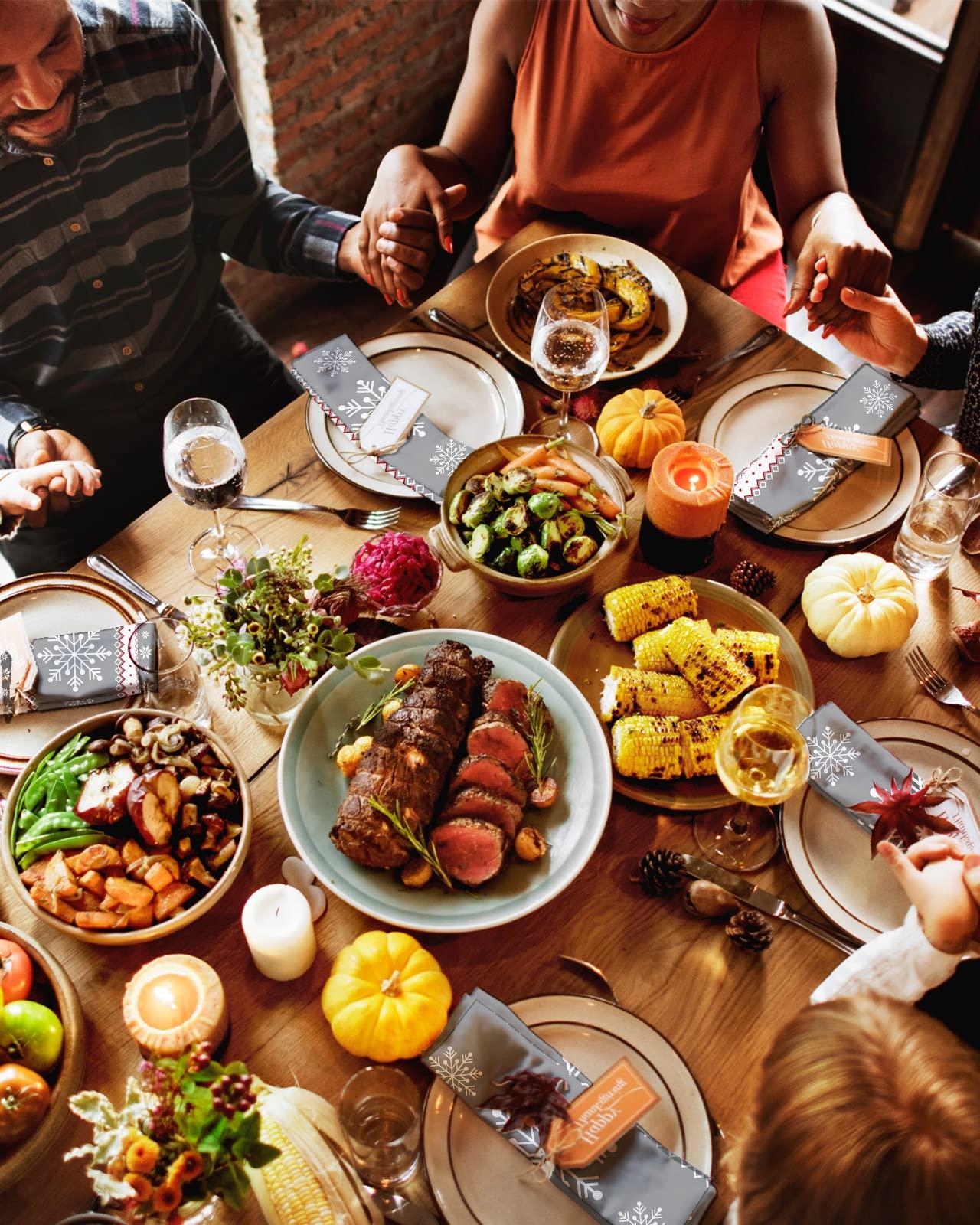 Carosoffe Christmas Cloth Napkins Set of 8, Winter White Snowflake Gray Merry Christmas Dinner Napkins Cloth Washable, Cocktail Napkins Reusable for Wedding, Party, Birthday (20\"x20\")