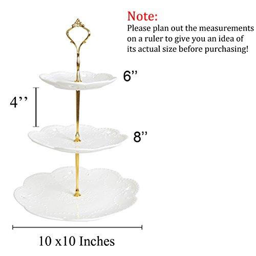 Jusalpha Jusalpha Cupcake Stand 3 Tier White Porcelain Cake Stand Dessert Stand Tea Party Serving Platter, Comes in a Gift Box- Free Sugar Tong (White)
