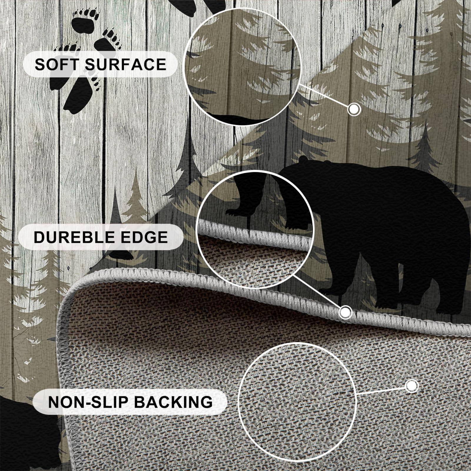 FACADUP Area Rug 7x8 Forest Trail Brown Bear Rugs, Wooden Silhouette Art Bear Carpet, Machine Washable Large Rugs for Apartment Villa Hotel Meeting Room Farmhouse