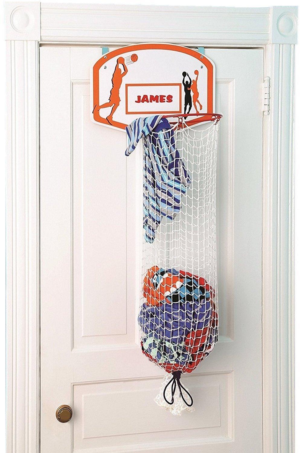 Etna Etna Over the Door Basketball Laundry Hamper -Space Saving Hanging Laundry Hamper with Metal Ring, Backboard, Drawstring Bag-Fun Laundry Hamper to use in Kids Room, Dorm Rooms, Dunk Away Dirty Laundry