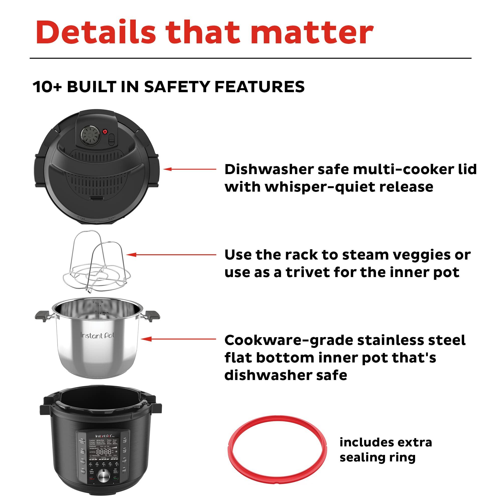 Instant Pot Instant Pot Pro (8 QT) 10-in-1 Pressure Cooker, Slow Cooker, Rice/Grain Cooker, Steamer, Saut, Sous Vide, Yogurt Maker, Sterilizer, and Warmer, Includes App With Over 800 Recipes, Black