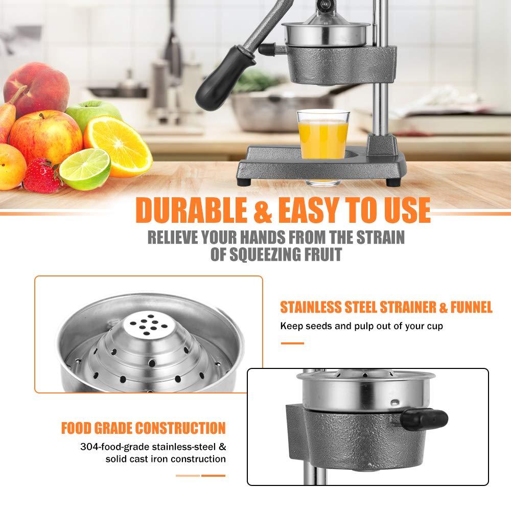 Gowintech Gowintech Commercial Heavy Duty Cast Iron Hand Press Manual Orange Citrus Lemon Lime Grapefruit Pomegranate Fruit Juice Squeezer Machine with Stainless Steel Cup Grey