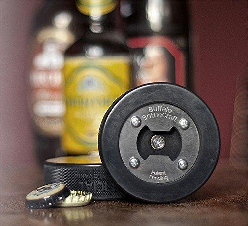 Buffalo BottleCraft USA Bottle Opener, Made from a real Hockey Puck, American Flag, Magnetic Cap Catcher, Coaster