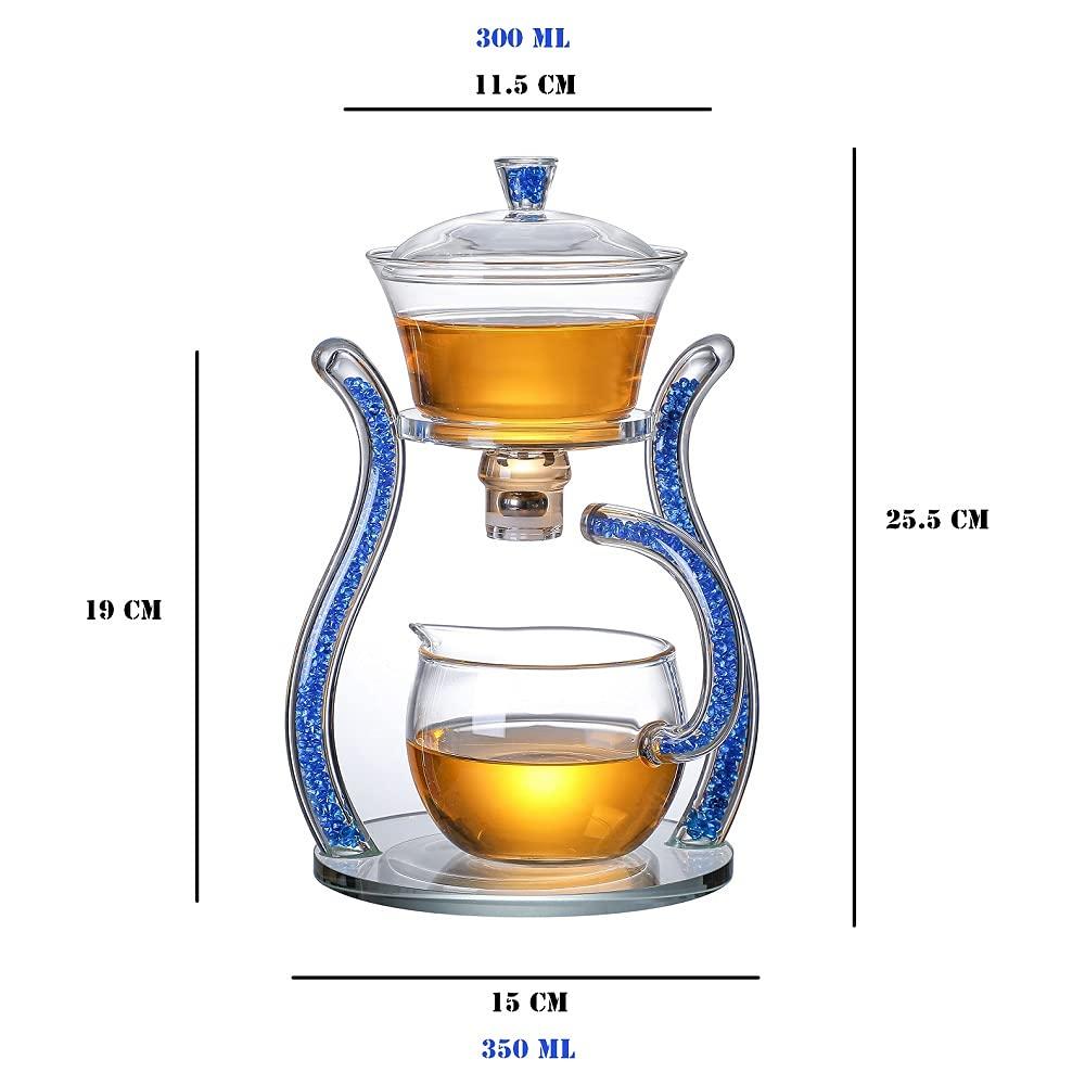 RORA RORA Lazy Kungfu Glass Tea Set Semi Automatic Drip Rotating with Infuser Glass Teapot Set (6 cups)