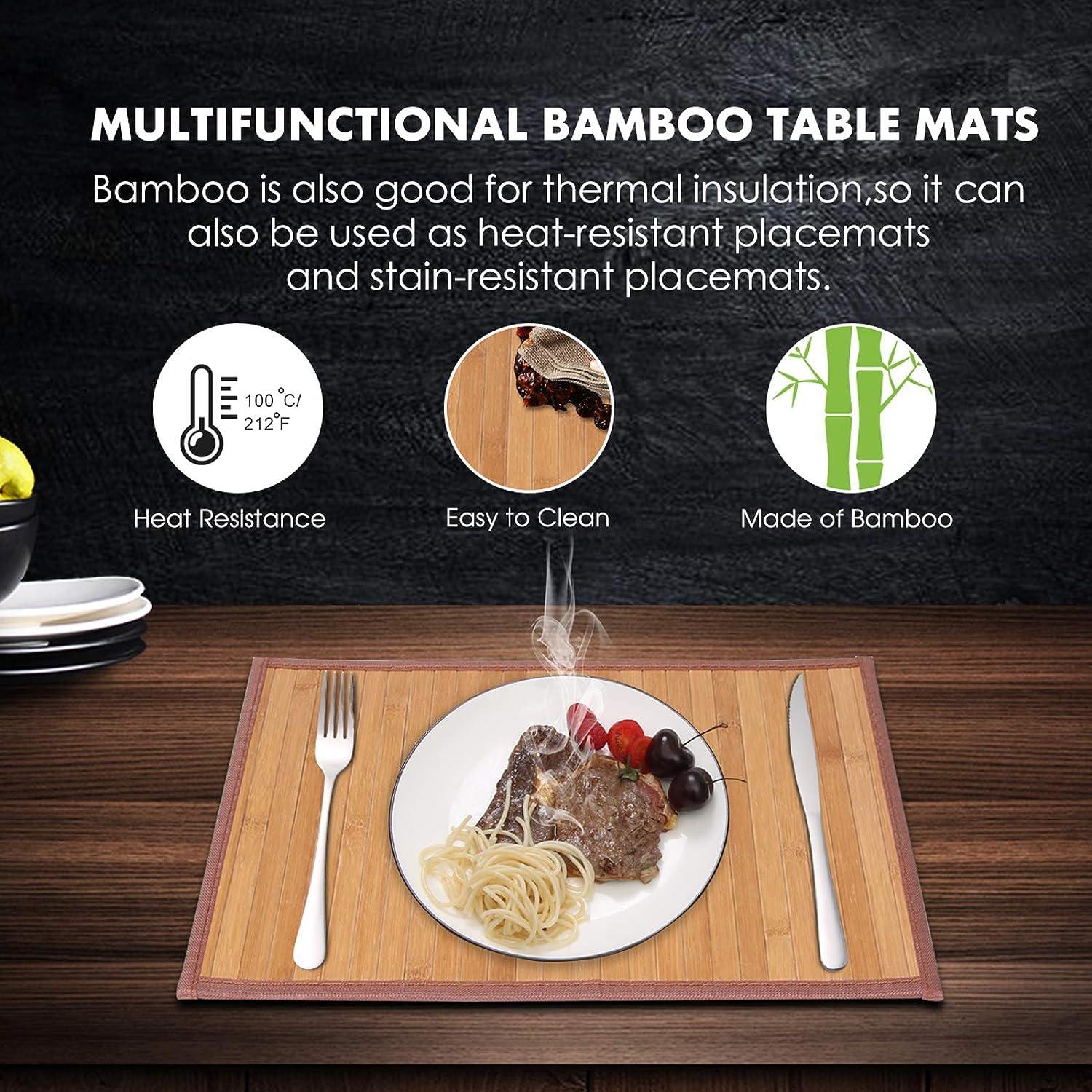 MARSCOOL Bamboo Placemats for Dining Table, Placemats Set of 4,Stain-Resistant,Heat-Resistant Place Mats,Durable and Sturdy Dining Place Mats for Kitchen Table (Original)
