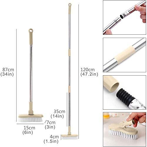 LandHope LandHope Long Handled Scrub Brush Rotatable Brush Head Floor Brush Scrubber Adjustable Poles Small Shower Tile Grout Scrubber Cleaning Brush for Bathroom Bathtub Kitchen Balcony Wall Deck - Beige