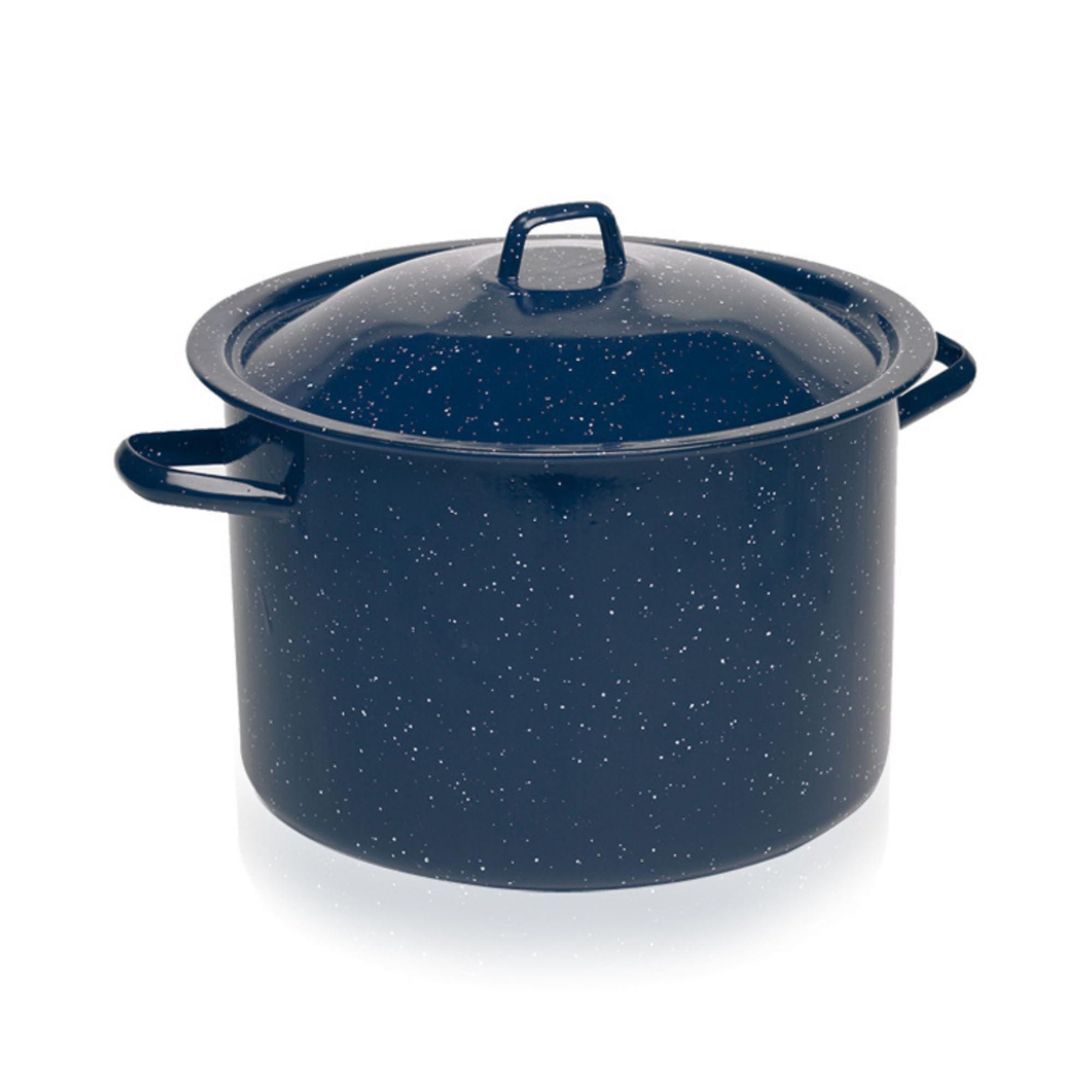 Imusa IMUSA USA C20666-1062810W Speckled Enamel Stock Pot with Lid, 4 Quart, Blue