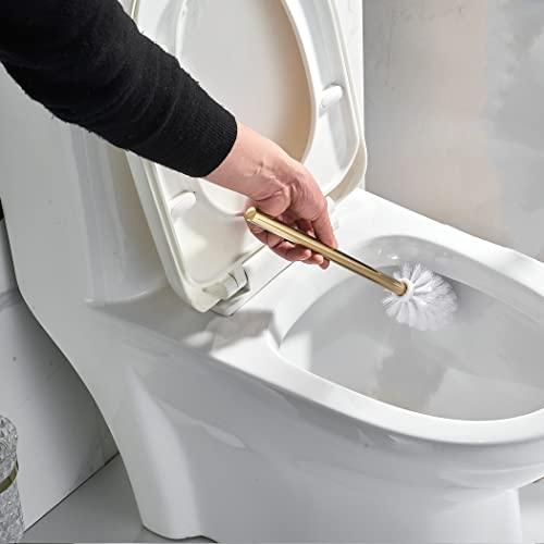 WOLIBEER WOLIBEER Crystal Toilet Brush Holder, Polished Gold Brush Handle with Replaceable Brush Head, Stainless Steel Bathroom Cleaning Set Wall Mounted