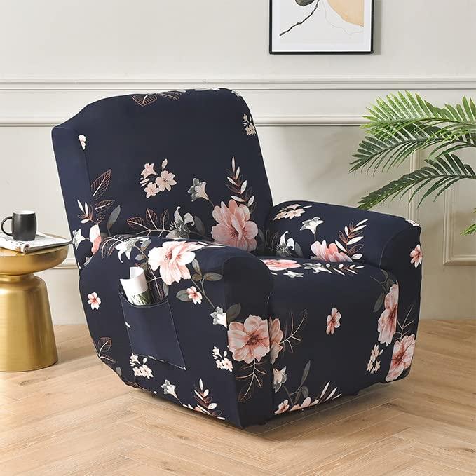 ZYYH ZYYH Recliner Chair Cover 4-Pieces with Pockets Recliner Chair Slipcovers 1 Seater Couch Armchair Cover for Recliner Couch Cover Printed Furniture Protector with Elastic Bottom (Color : K)