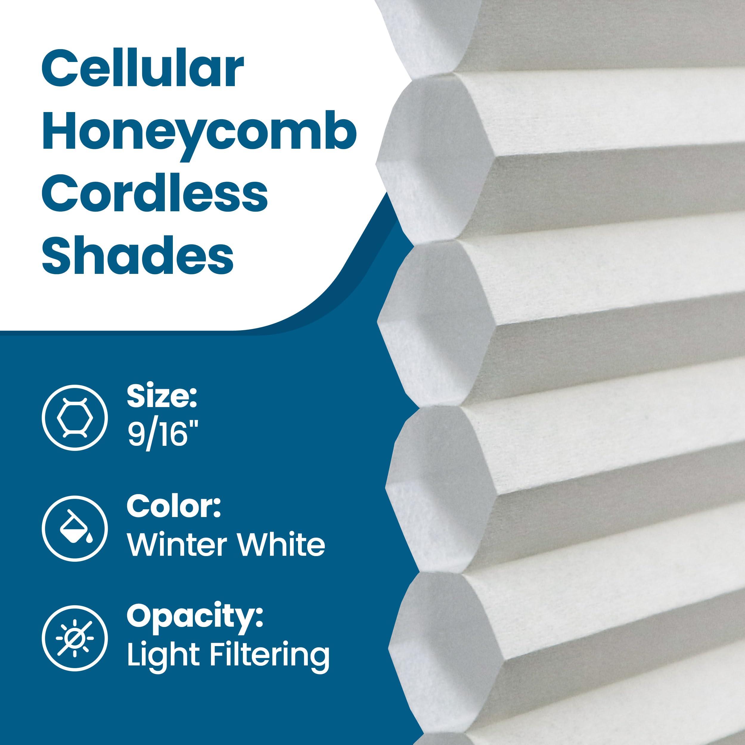 BlindsAvenue BlindsAvenue Cellular Honeycomb Cordless Shade, 9/16" Single Cell, Light Filtering, Winter White, Size: 57.5" W x 48" H