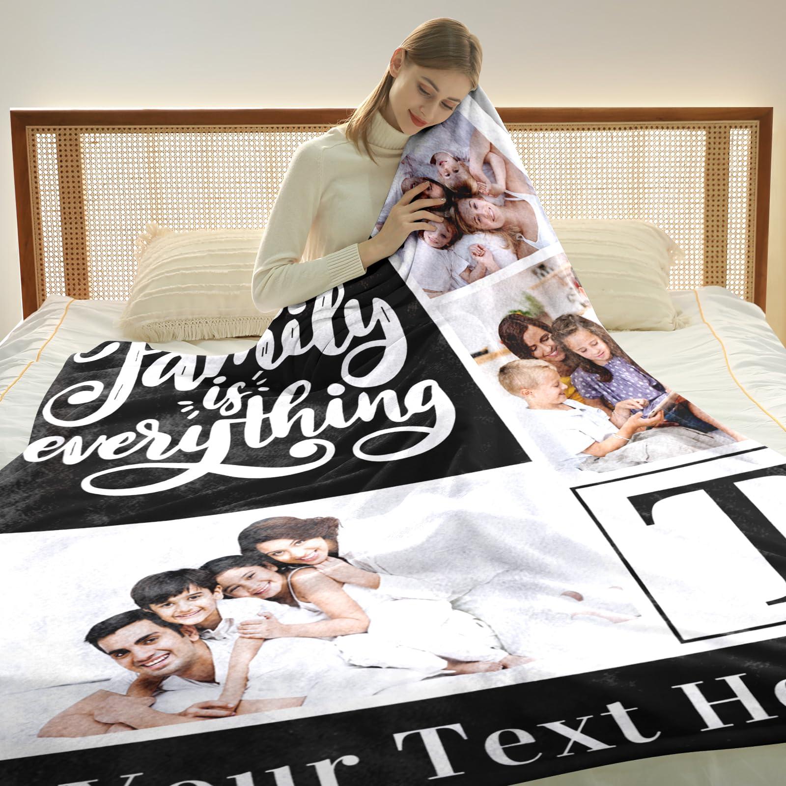 Takezuaa Custom Blanket With Pictures Texts-Personalised Photo Blanket Flannel Personalized Throw Blanket With Your Own Pictures Custom Blanket with Photo Collages For Family Birthday Wedding Gift(3 pictures)