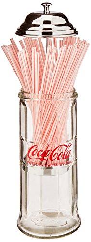 Tablecraft Tablecraft Coca-Cola Glass Straw Dispenser with Metal Lid, Small