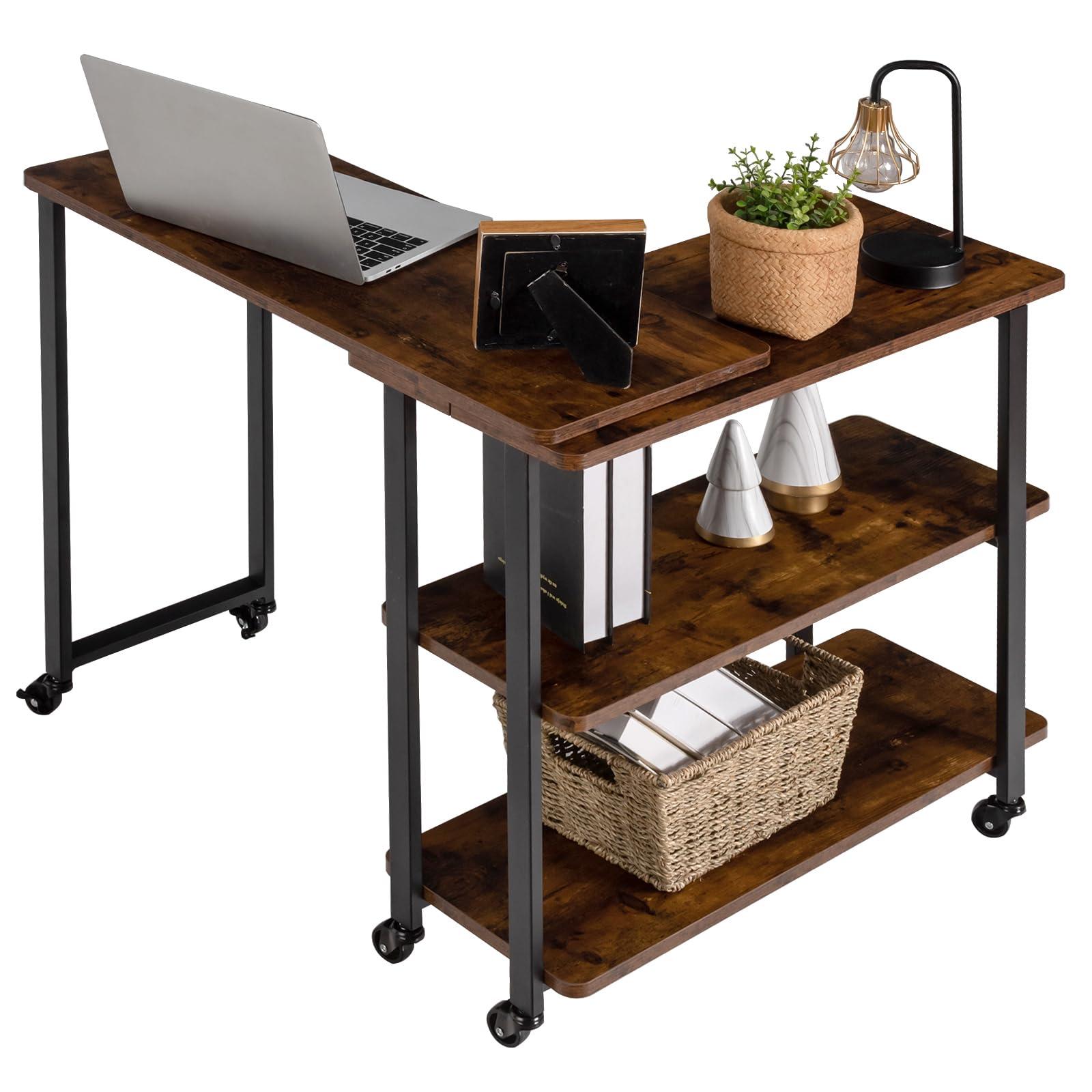 Tangkula Tangkula 360 Free Rotating Sofa Side Table, Patented Mobile Couch Desk with 2-Tier Storage Shelves, Movable Laptop Table with Sturdy Metal Frame, Couch Table Snack Table for Home Office