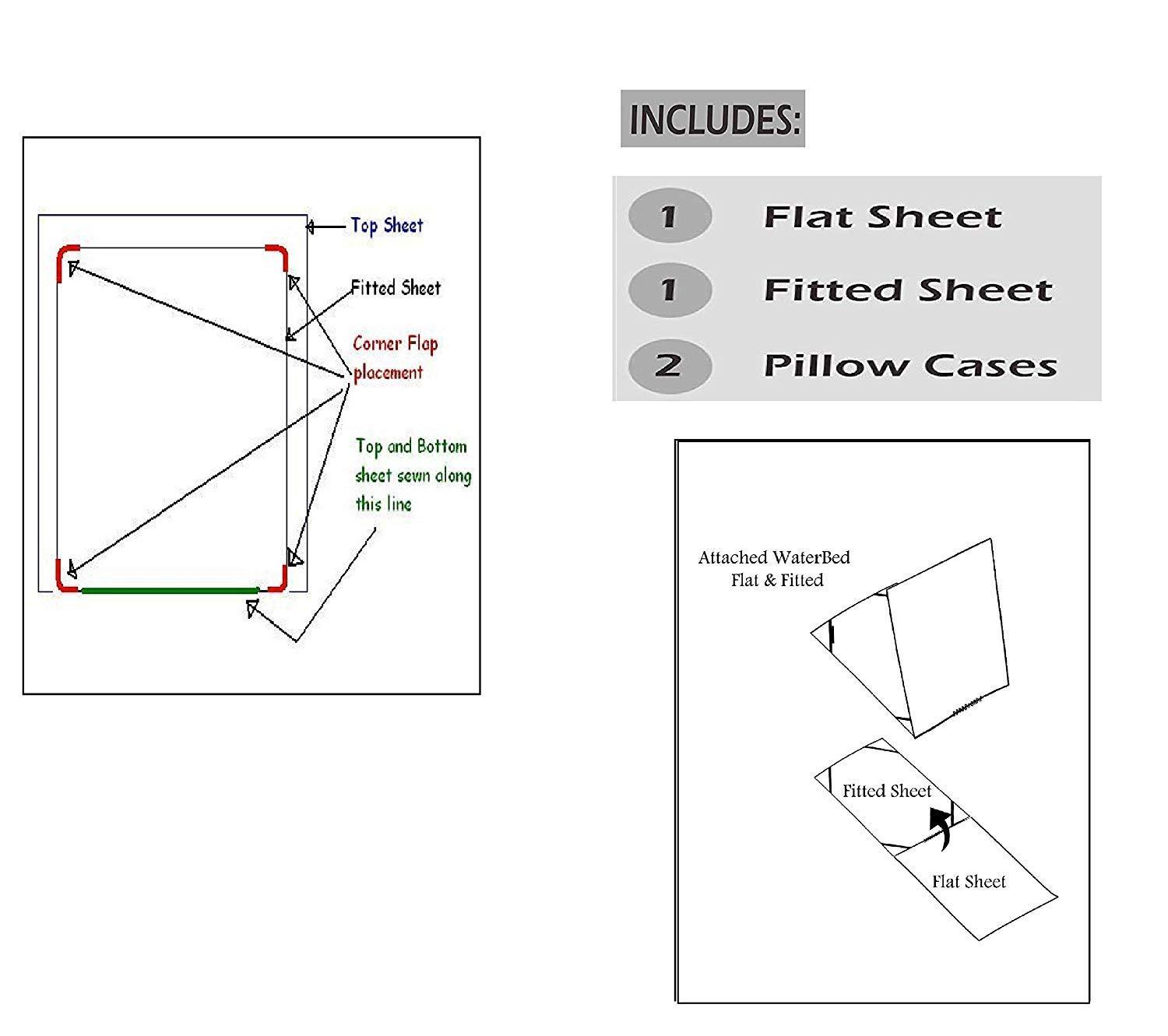 Silver Cotton King/Cal-King Waterbed Sheet-Set 4 Piece Attached with Fitted Sheet 1000 Thread Count, 100% Egyptian Cotton 15 Inch Deep Pocket King/Cal-King Size, Mint Stripe