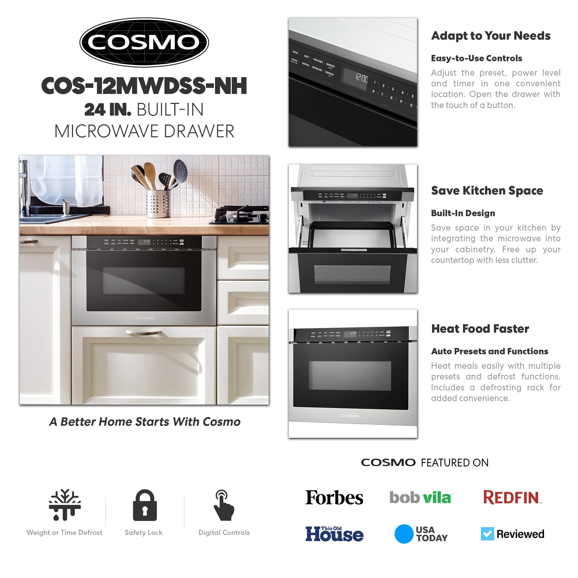 COSMO COSMO COS-12MWDSS-NH 24 in. Built-in Microwave Drawer with Automatic Presets, Touch Controls, Defrosting Rack and 1.2 cu. ft. Capacity in Stainless Steel