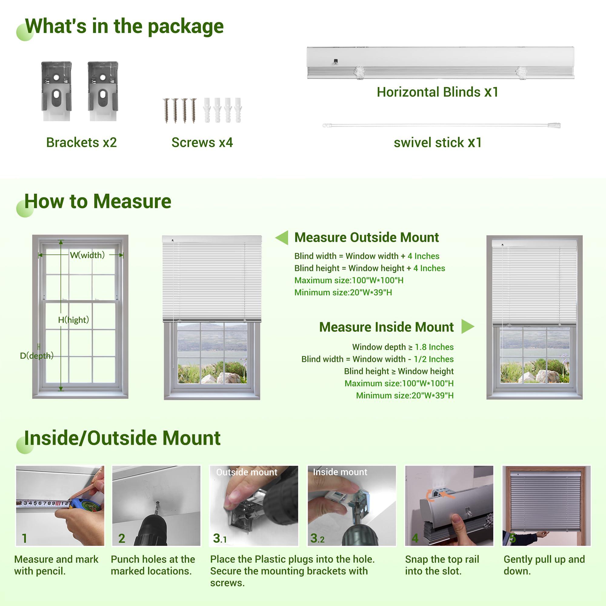 Boolegon Boolegon Aluminum Mini Blinds Cordless Venetian Blind New 1 Inch Metal Slat Horizontal Blinds Anti-UV Waterproof Venetian Windows Blind for Office Home, Beige, 44" W x 39" H