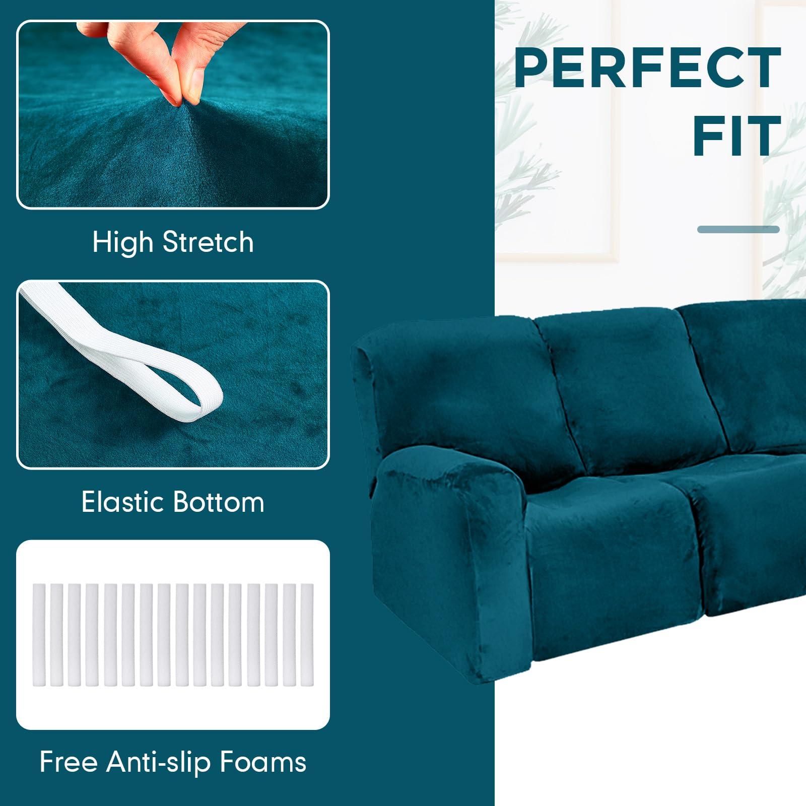 Peryiter Peryiter 7 Pcs L Shape Sectional Recliner Sofa Covers 5 Seat Sectional Couch Covers Milk Silk Velvet Stretch Reclining Sofa Slipcover Furniture Protector for Living Room(Deep Teal,Velvet)