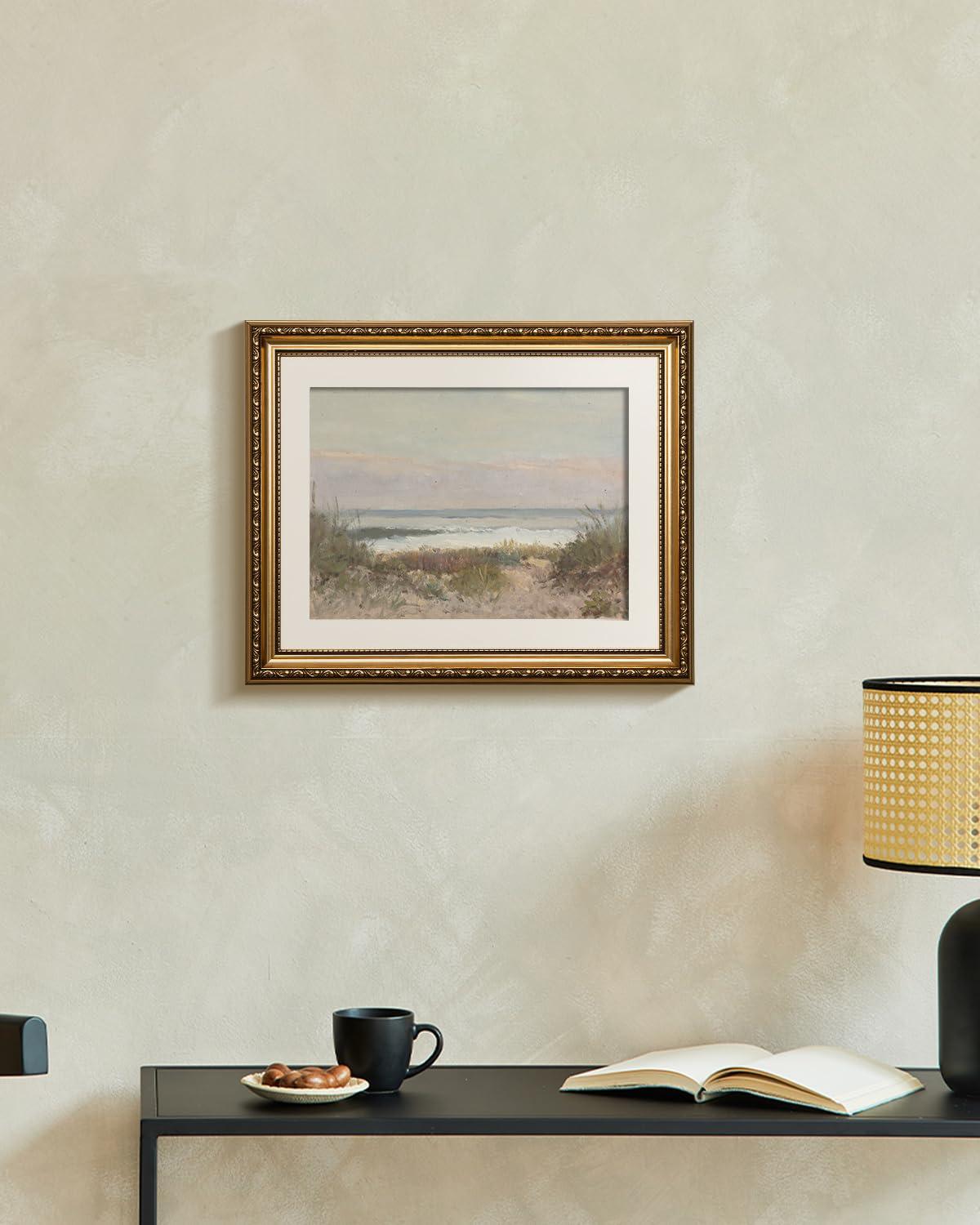 VIYYIEA VIYYIEA Gold Framed Wall Art Canvas Print Home Decor Classical Coastal Scenery Bathroom Pictures Wall Decorations Farmhouse Wall art Room Decor Kitchen Office Bathroom Art Prints Wall Decor 13x16in