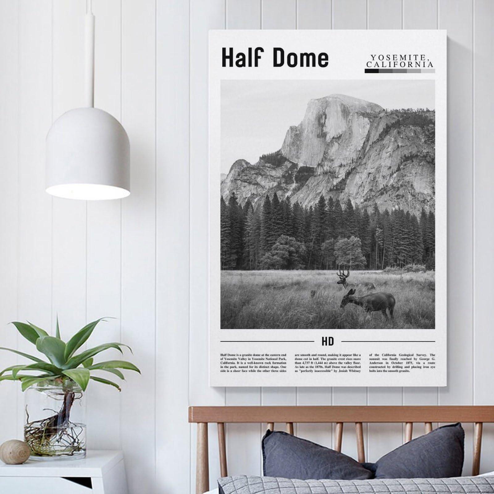 ZejaL ZejaL Half Dome Black And White Travel Landscape Poster California City Wall Art Room Aesthetic Poster for Room Aesthetics Canvas Wall Art Poster And Print 24x36inch(60x90cm)