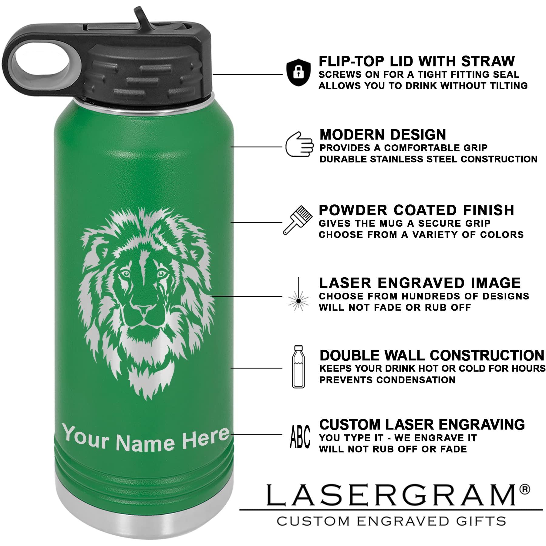 LaserGram LaserGram Personalized Water Bottle, Drum Set, Stainless Steel Double Wall Vacuum Insulated with Flip Top Straw, Custom Engraved Gift (40oz / 1180ml Green)