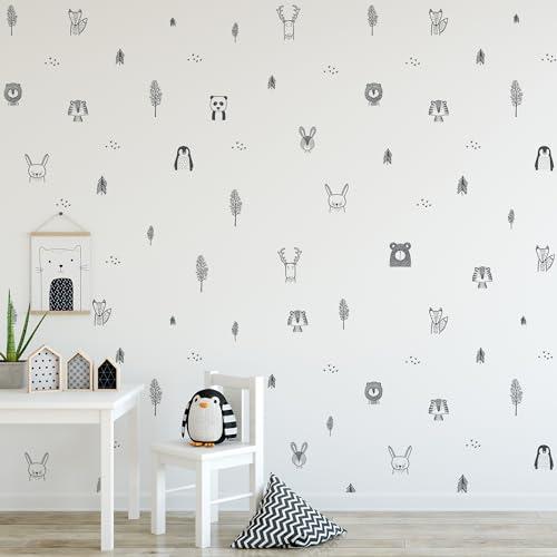 Baby RyRo London Baby RyRo London Stylish Animal Wall Decals - Charming Jungle Nursery Decor, Nordic Style Safari Wall Decals for Baby Room Decor, Black & White Jungle Wall Decals, Peel and Stick.