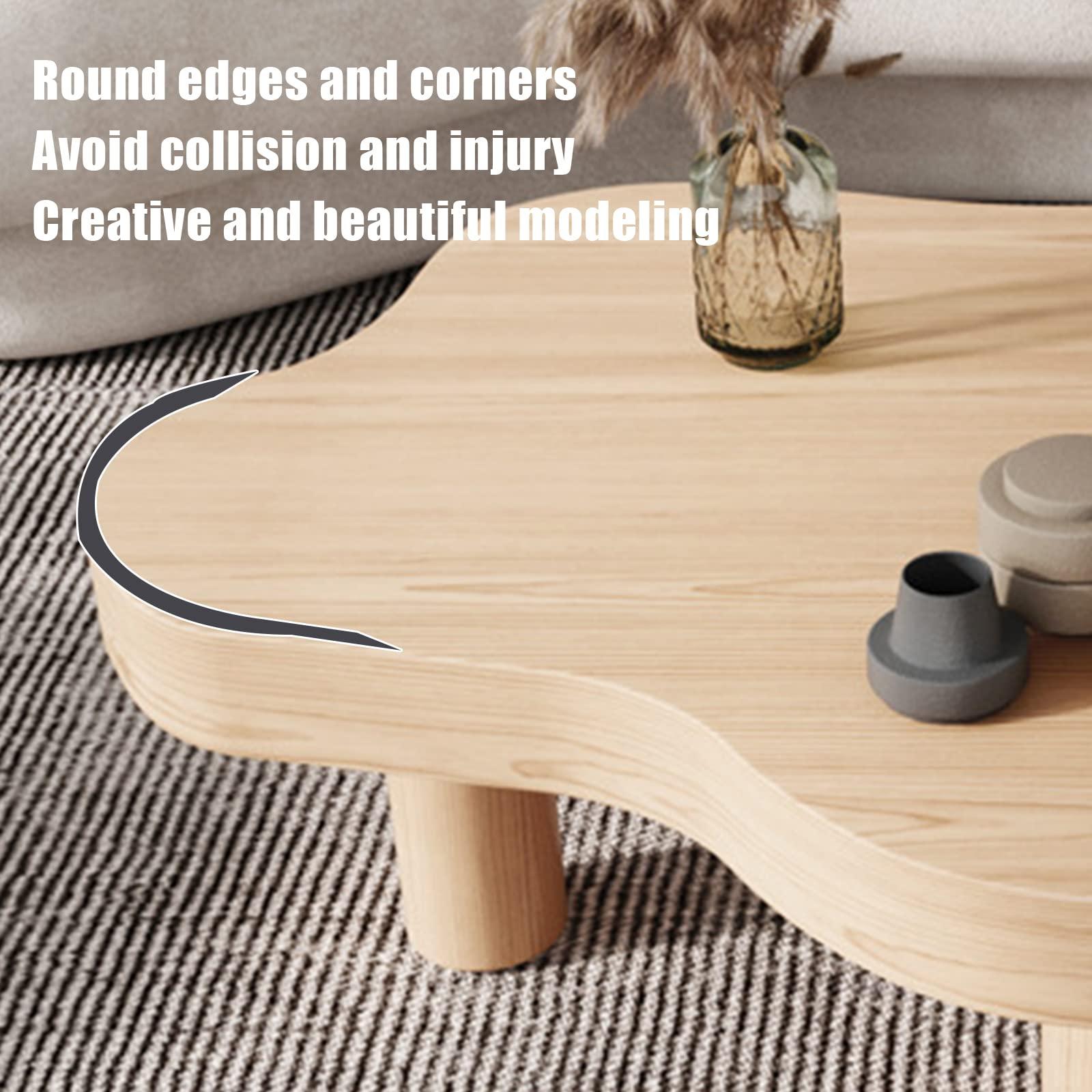 FUYAO FUYAO Irregular Wood Coffee Table,Round Corner Thicken End Table,Cute Accent Modern Coffee Cocktail Table with 3 Legs for Living Room Furniture