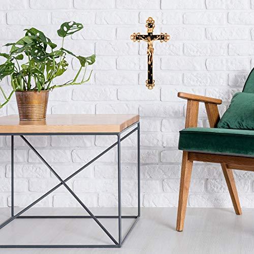 Pewter Wall Crucifix Golden Brown Epoxy Wall Cross Crucifix with Gold Toned Floral Details, Religious Home Decor, 10 Inch