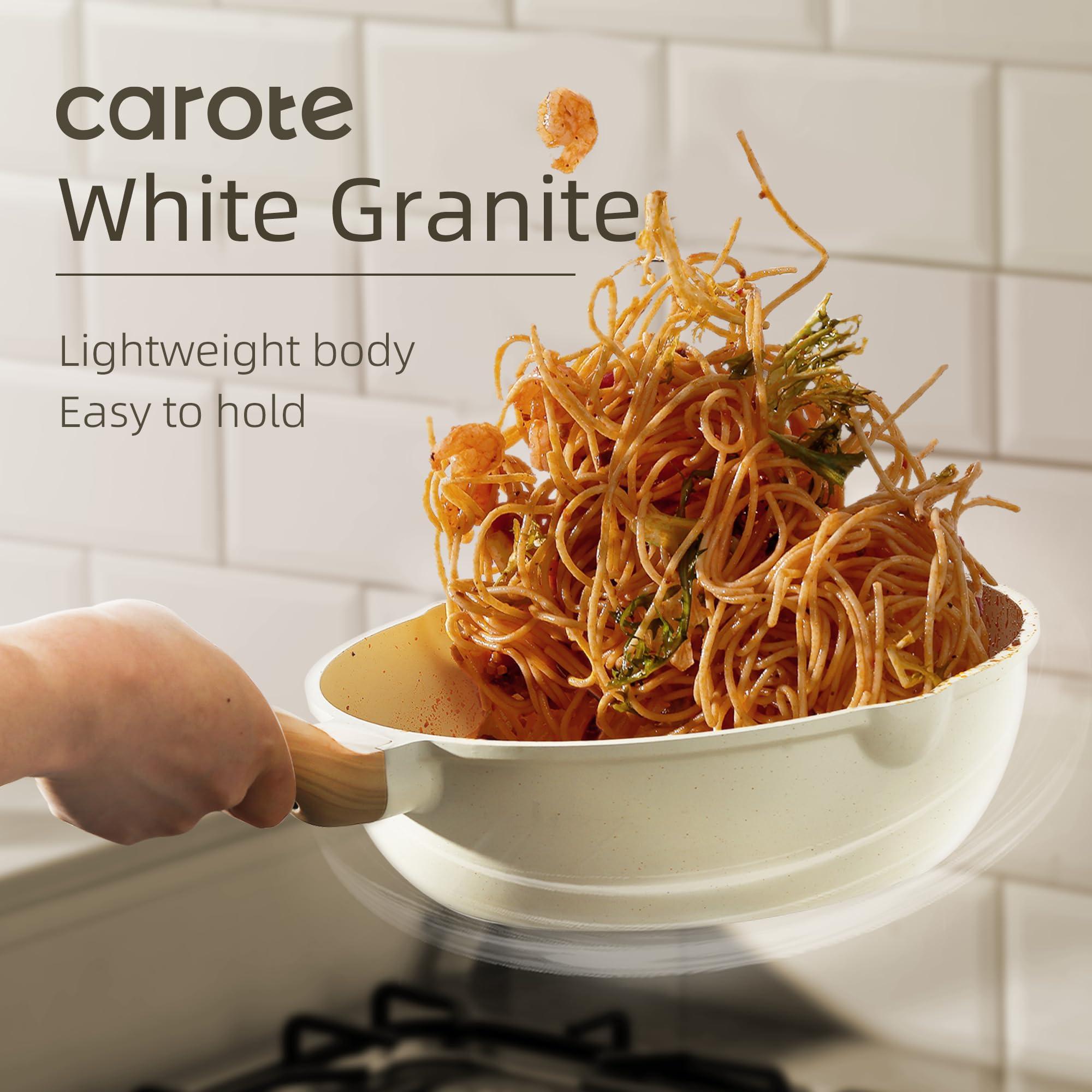 CAROTE CAROTE Pots and Pans Set Nonstick, White Granite Induction Kitchen Cookware Set, 10 Pcs Non Stick Cooking Set w/Frying Pans & Saucepans(PFOS, PFOA Free)
