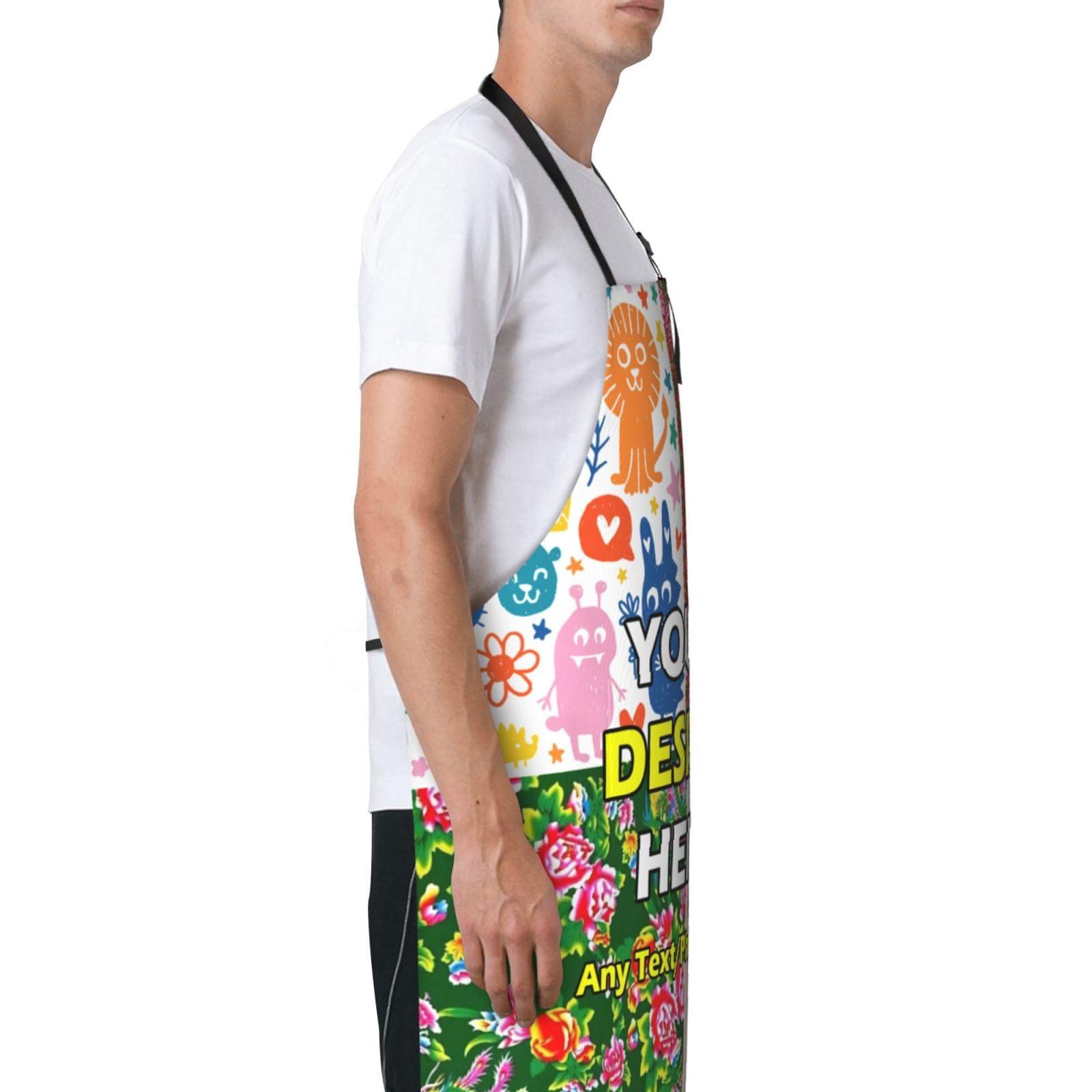 VUASYIE VUASYIE Personalized Custom Waterproof Aprons Design Your Own Image Logo Text Add Photos Apron for Cooking Baking 33\"x 27.5\", Sky-Blue