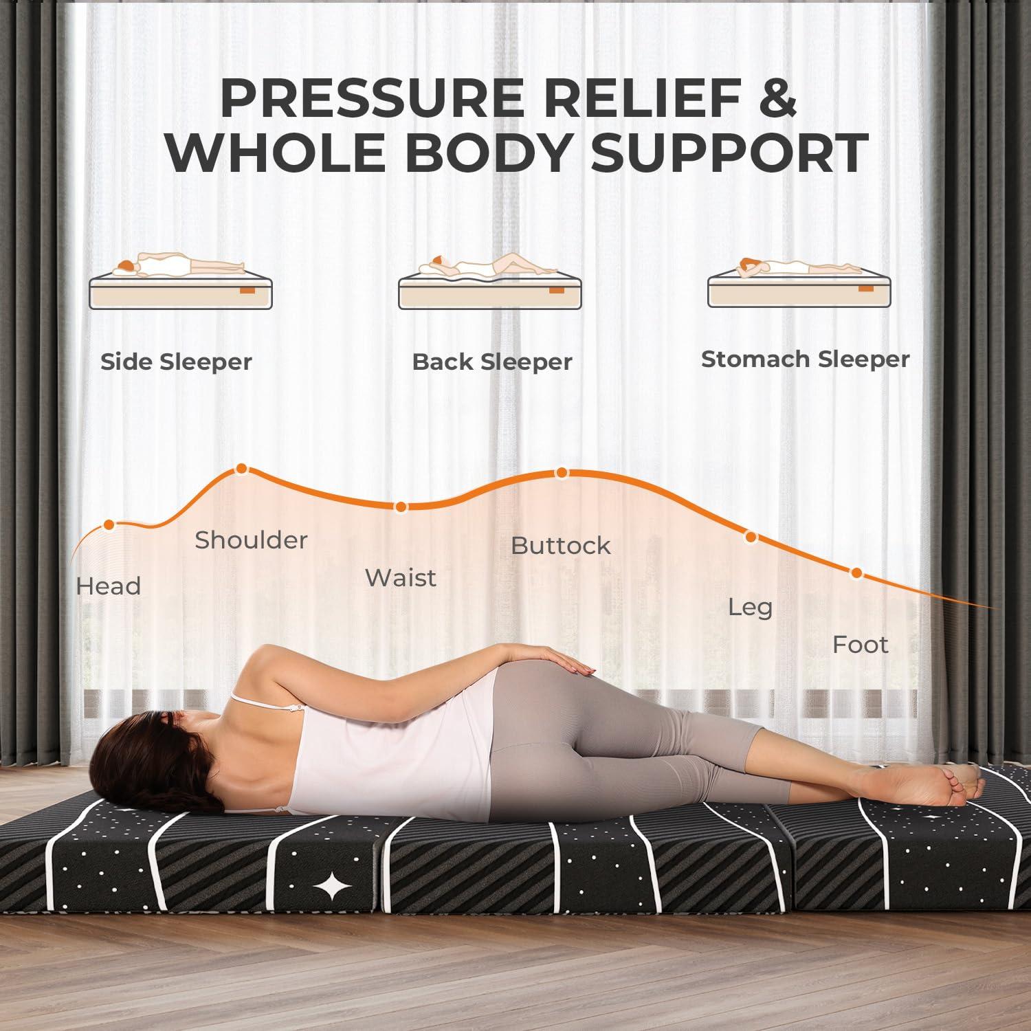 Sweetnight Sweetnight Folding Mattress - 4-inch Queen Tri-Fold Mattress with Breathable & Washable Cover | Foldable Mattress Guest Bed for Camping/Travel | Starry Sky Design