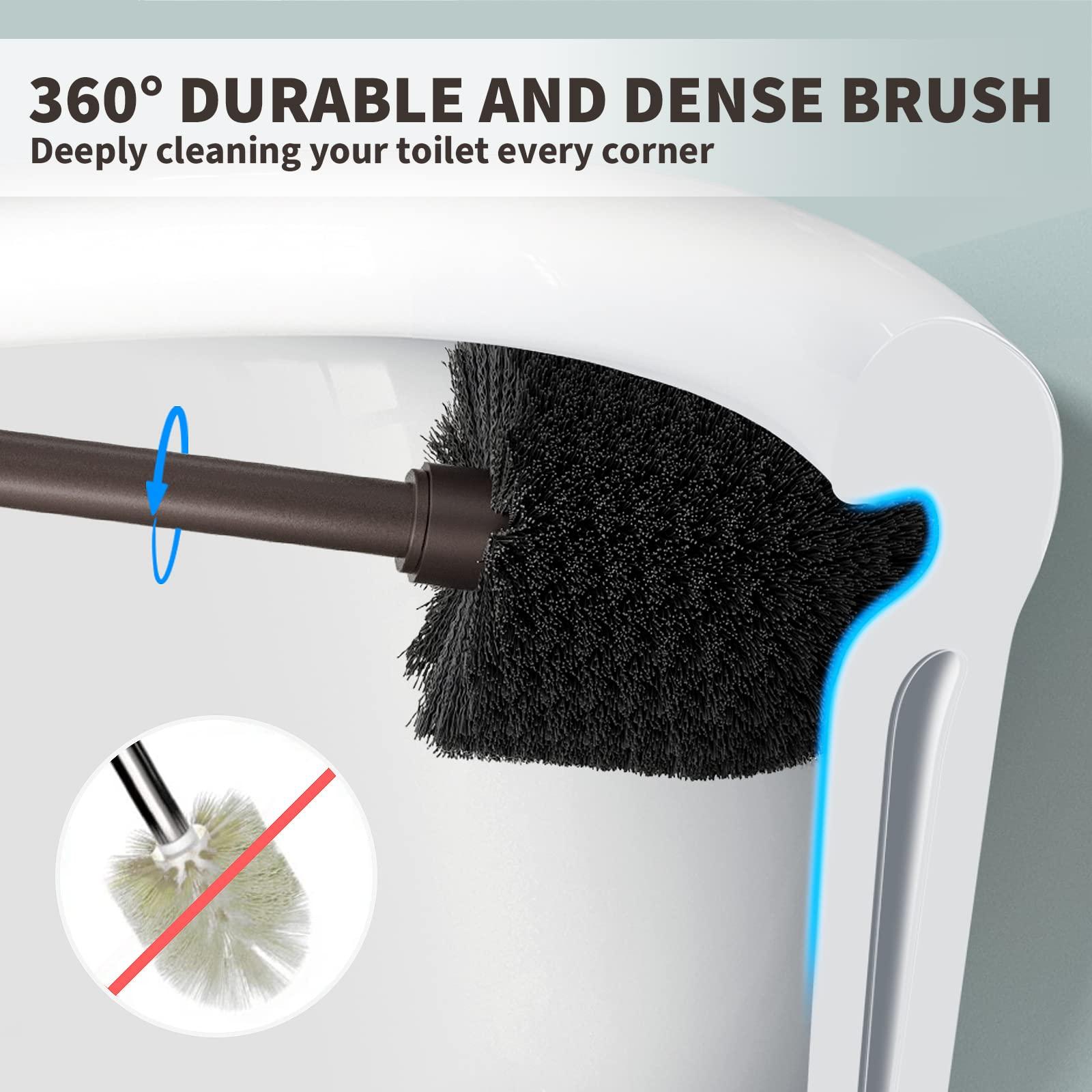 uptronic UPTRONIC Toilet Brush, Toilet Bowl Brush with Extra Long Handle Durable Bristles Toilet Scrubber and Covered Holder for Toilet Brush Set for Bathroom Cleaning (Brown, 1 Set)