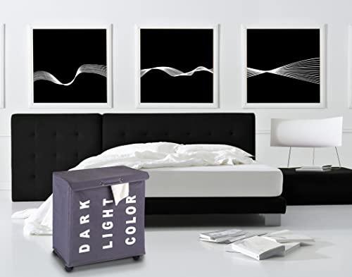 WENKO WENKO Trivo Basket, Laundry Sorter, with Lid, Hamper, Laundry Bin, 3 Section, 3 Bag, Room Storage, 30.64 gallon/22\" x 23.6\" x 13.8\", Grey