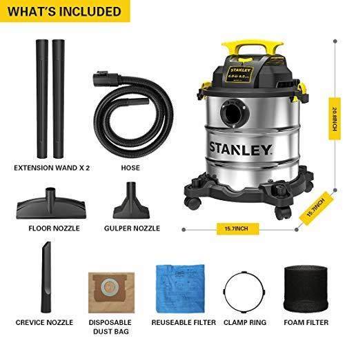 Stanley Stanley SL18116 Wet/Dry Vacuum, 6 Gallon, 4 Horsepower, Stainless Steel Tank, 4.0 HP, Silver+yellow