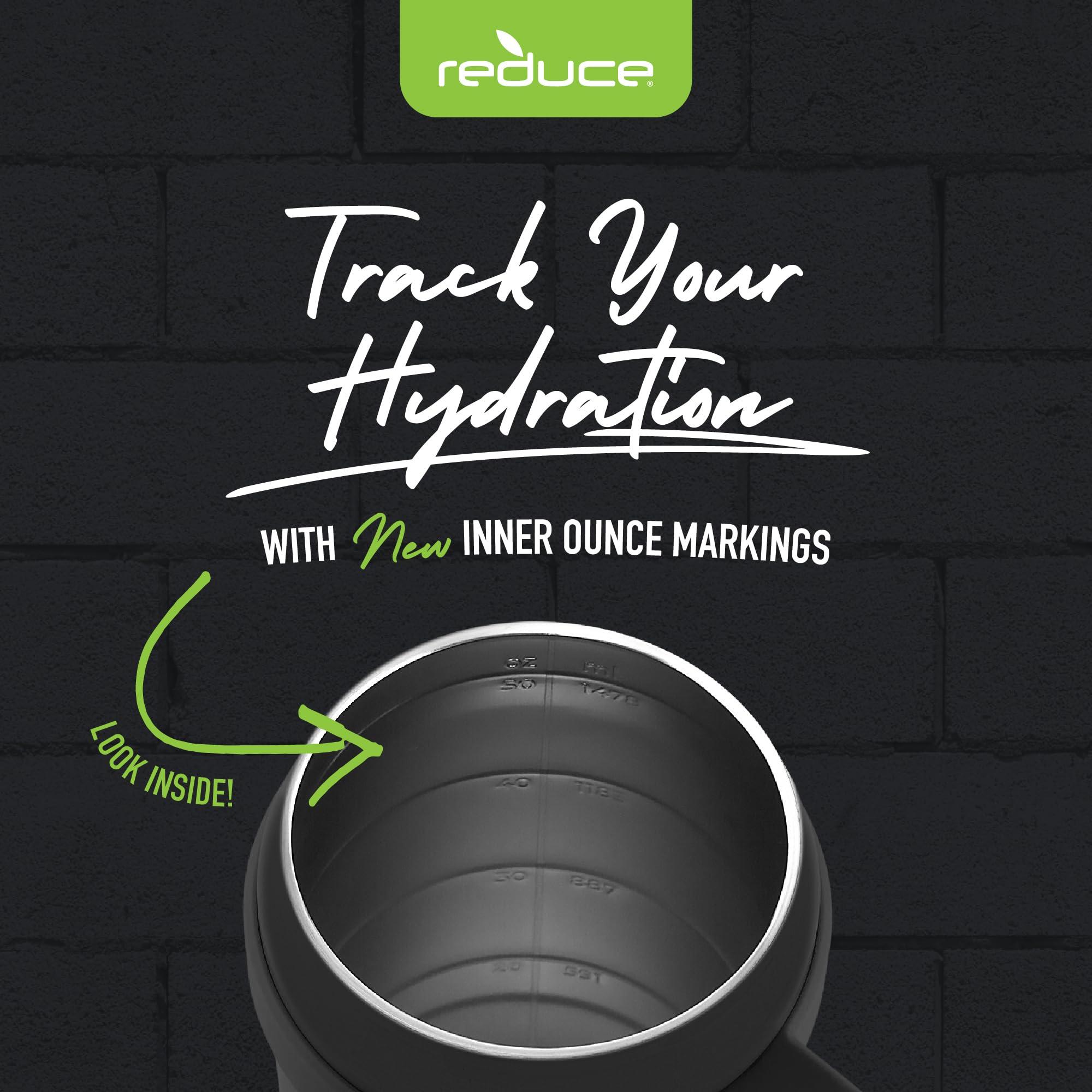 REDUCE REDUCE 50 oz Stainless Steel Tumbler with Handle - Dual-Wall Vacuum Insulated Travel Mug, Sweat-Proof Lid & Reusable Straw - Keeps Drinks Cold for 24 Hrs, Fits Cupholders, Dishwasher Safe - Black