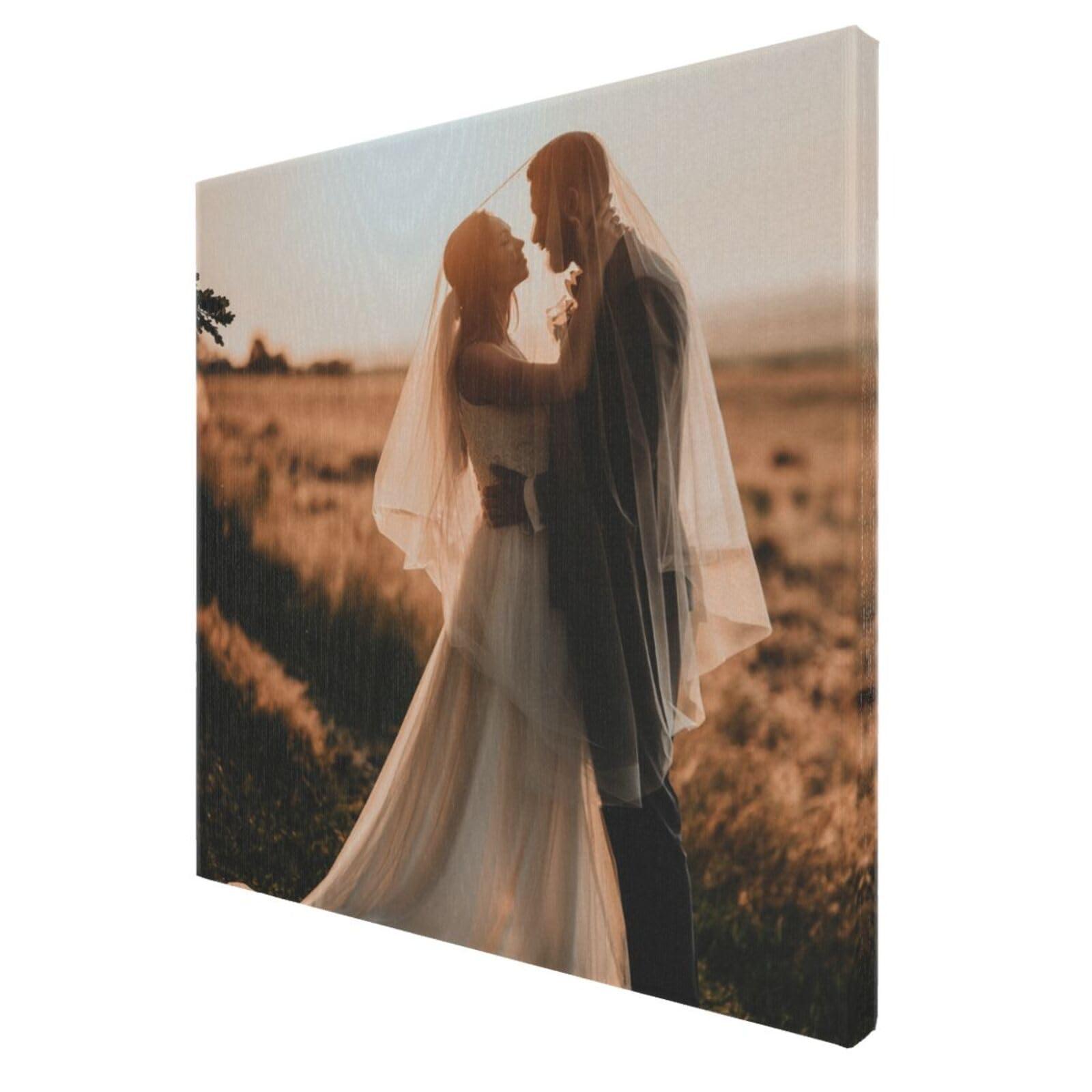 Bekerskpc Custom Canvas Prints with Your Photos, Personalized Canvas Pictures with Text, Custom Canvas Wall Art for Family Wedding Birthday Office Home Decor, Framed, 16x16in