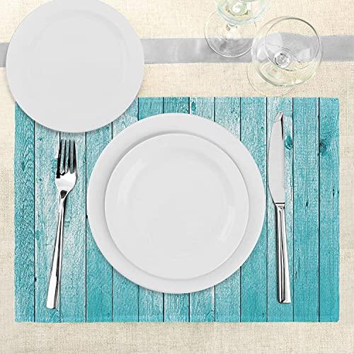 Lunarable Lunarable Turquoise Place Mats Set of 4, Aged Wooden Planks Texture Image Vertically Striped Surface Floor Rustic Design, Washable Fabric Placemats for Dining Table, Standard Size, Turquoise