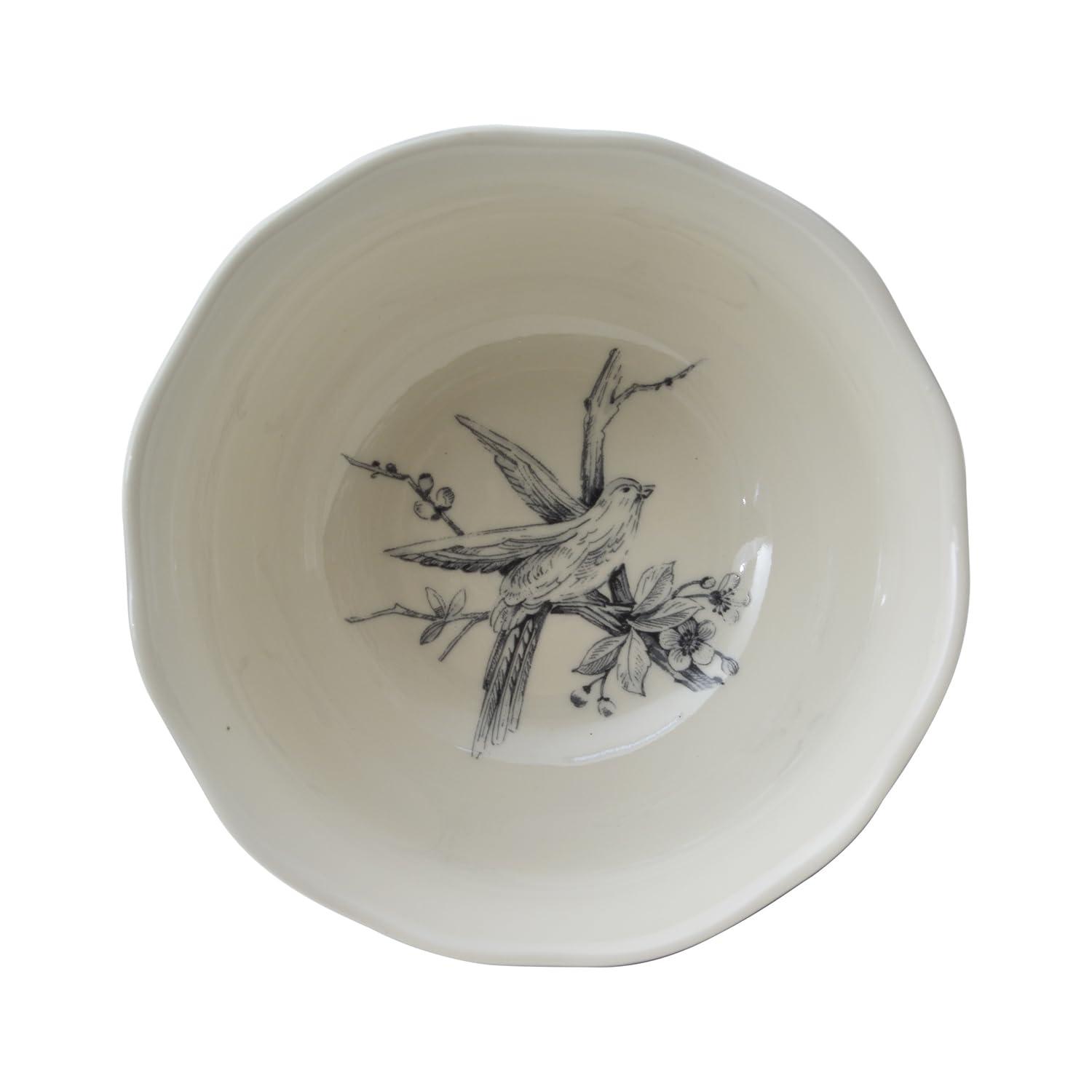 222 Fifth 222 Fifth Adelaide 16-Piece Dark Blue Porcelain Dinnerware Set Service for 4, Plate, Bowl & Mug Set, Bird & Floral Design, for Everyday Dining & Entertainment, Microwave & Dishwasher Safe