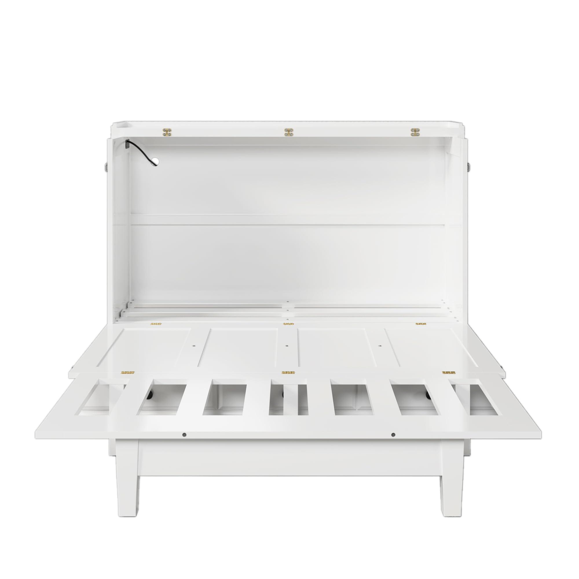 Hlcodca Hlcodca Murphy Cube Cabinet Bed with USB Charging Station, Solid Pine Murphy Bed Cabinet with Large Drawer, Queen Size Bed Frame for Guest Room, Home, Office (White-k)