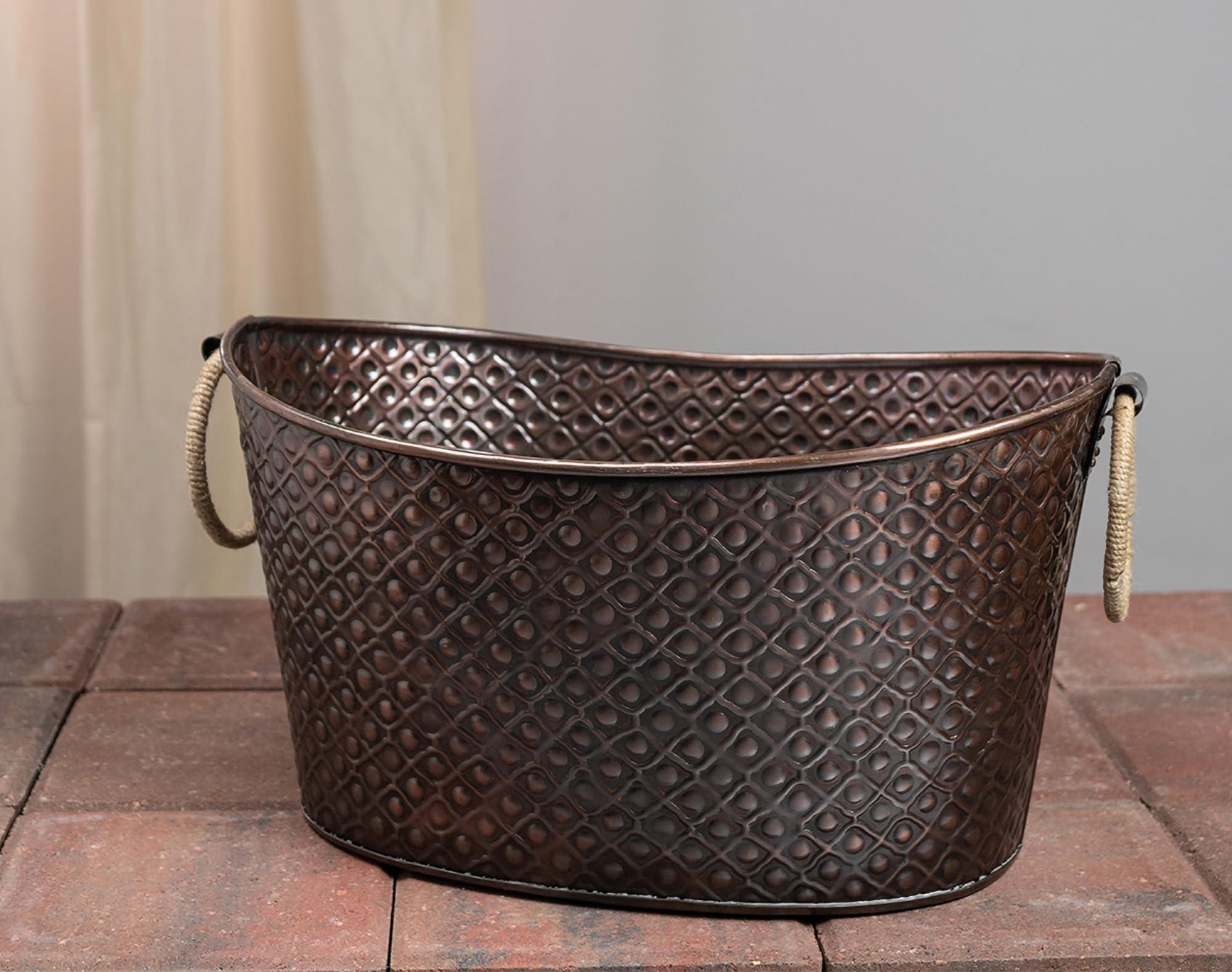 IHI EST. 1986 India Handicrafts Oval Dark 16 x 12 Copper Metal Ice Beverage Tub With Jute Handle