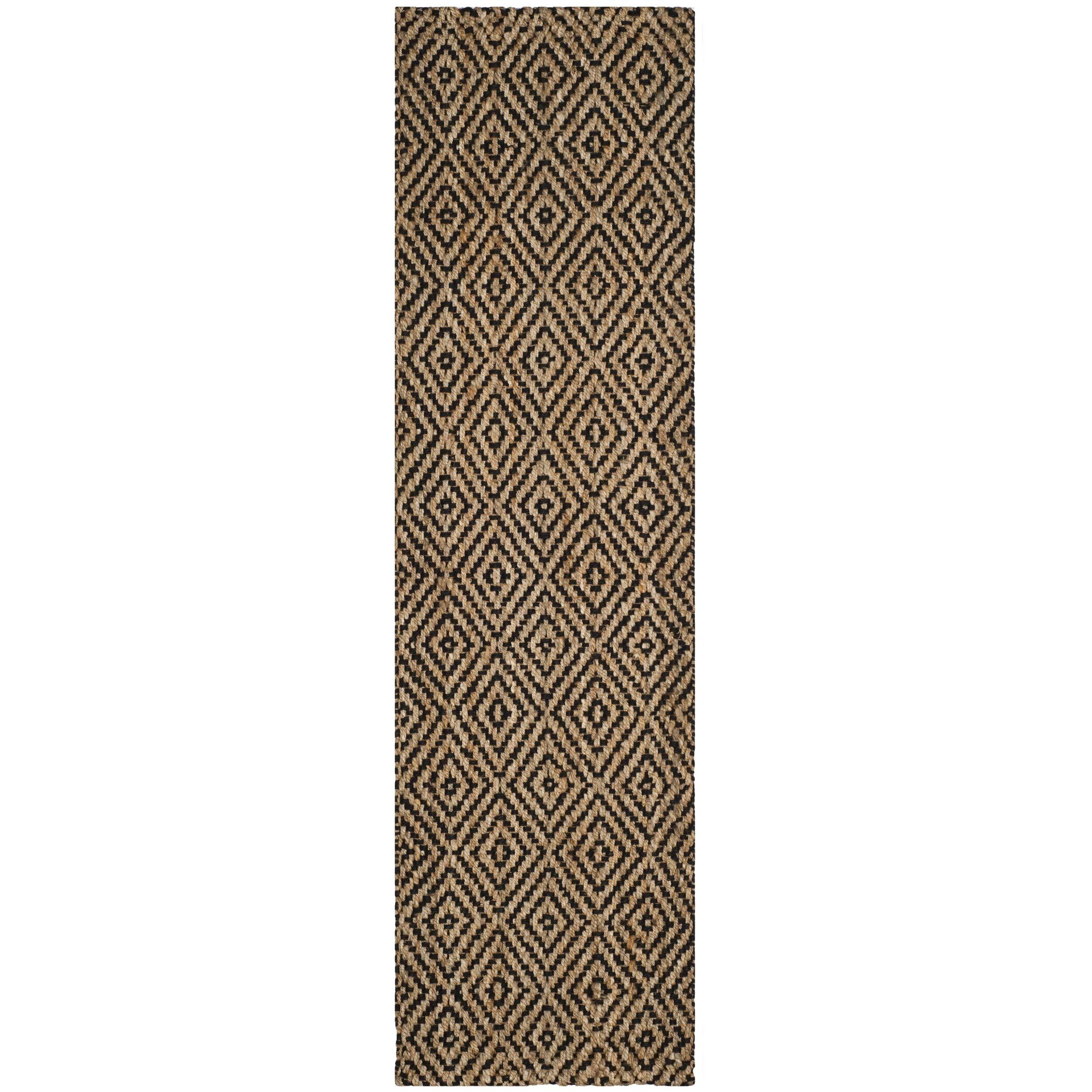 Safavieh SAFAVIEH Natural Fiber Collection Runner Rug - 2\'3\" x 20\', Natural & Black, Handmade Jute, Ideal for High Traffic Areas in Living Room, Bedroom (NF181C)