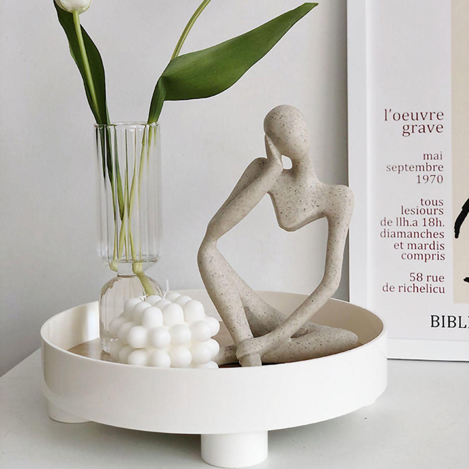 plplaaoo Snack Storage Tray,Round Plastic Tray, Vanity Serve Tray, Modern Round Plastic Tray - Stylish Decorative Desktop Organizer Tray for Snacks, Accessories and Cosmetic Dresser Storage(White), round