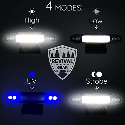 Revival Gear Hat Light Rechargeable LED Headlamp: Head Lamps Strap Clip On Flashlight Headlamps for Hardhat & Hats for Camping, Running, Working Hard Hats, Cycling, Walking, Hiking