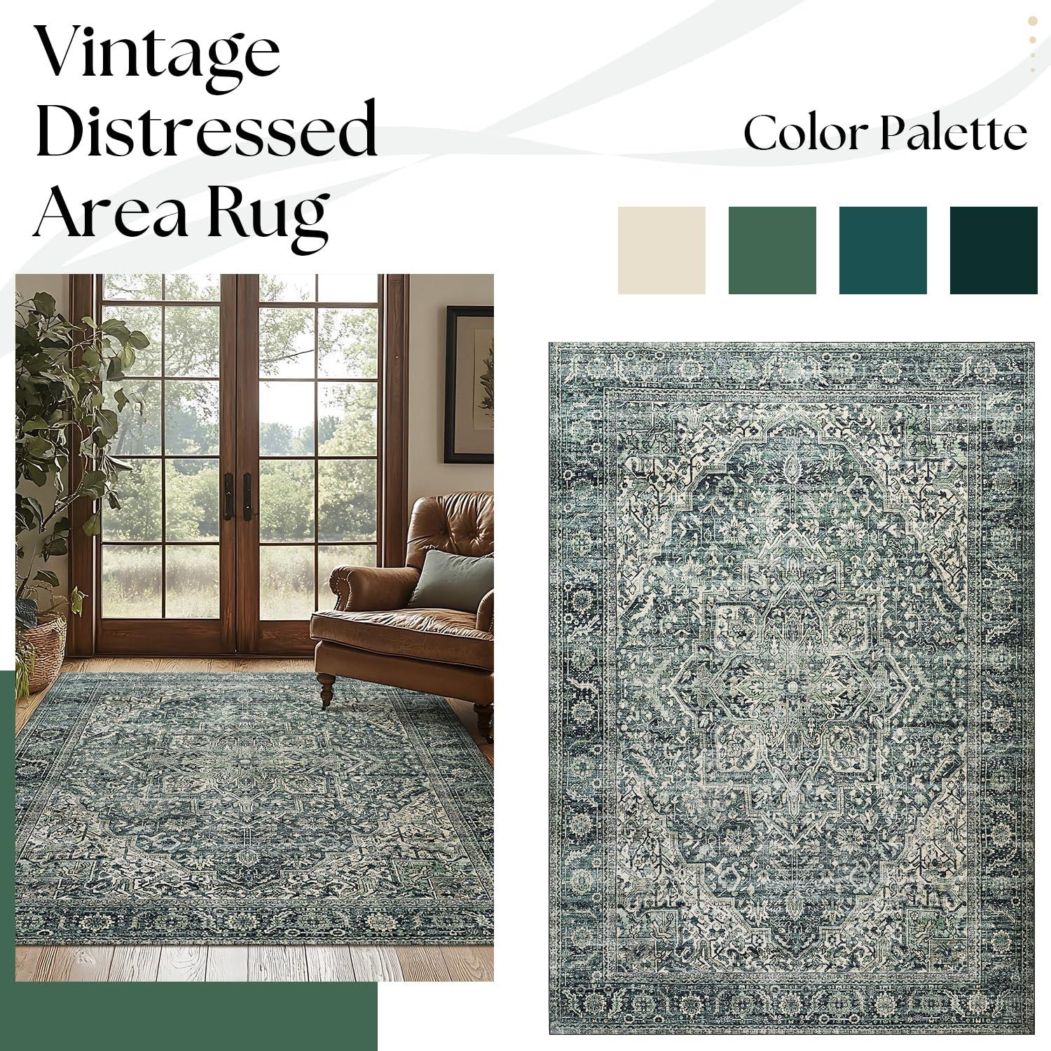 BILEEHOME BILEEHOME Boho Washable Rug Green Rugs for Living Room Rug 6x9 Dark Academia Emerald Green Rug Oriental Area Rug Forest Hunter Green Rug