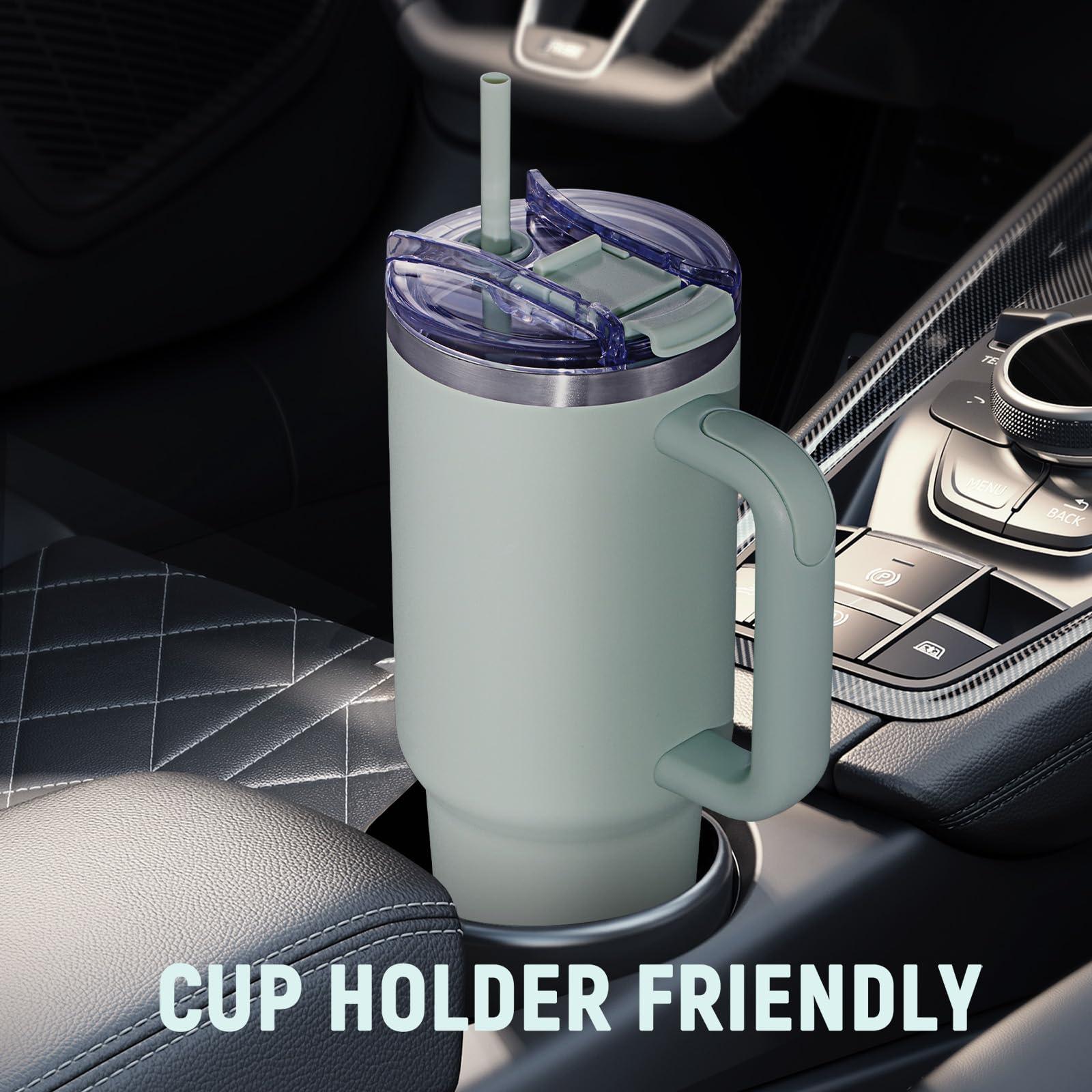 SMLIXE SMLIXE 40 oz Tumbler with Handle and Straw Lid,Insulated Reusable Stainless Steel Water Bottle Travel MugCupholder Friendly Double Wall Vacuum Sealed Cup (Shale)