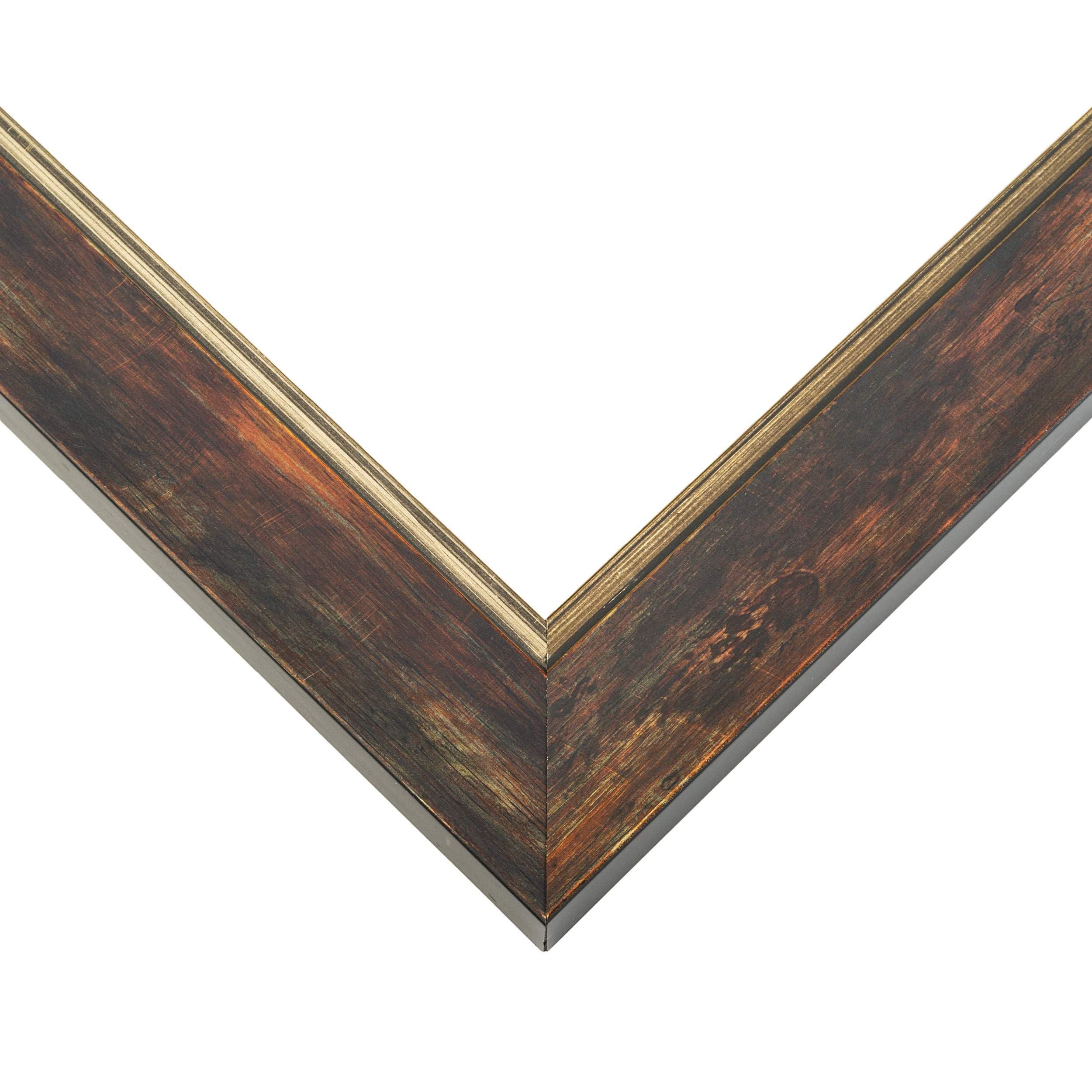 CustomPictureFrames.com 9x14 Frame Dark Brown Oak with Gold Fillet Solid Wood Picture Frame | 1.5 Inch Moulding Width | Garrett Modern Photo Frame Complete with UV Acrylic, Foam Board Backing & Hanging Hardware